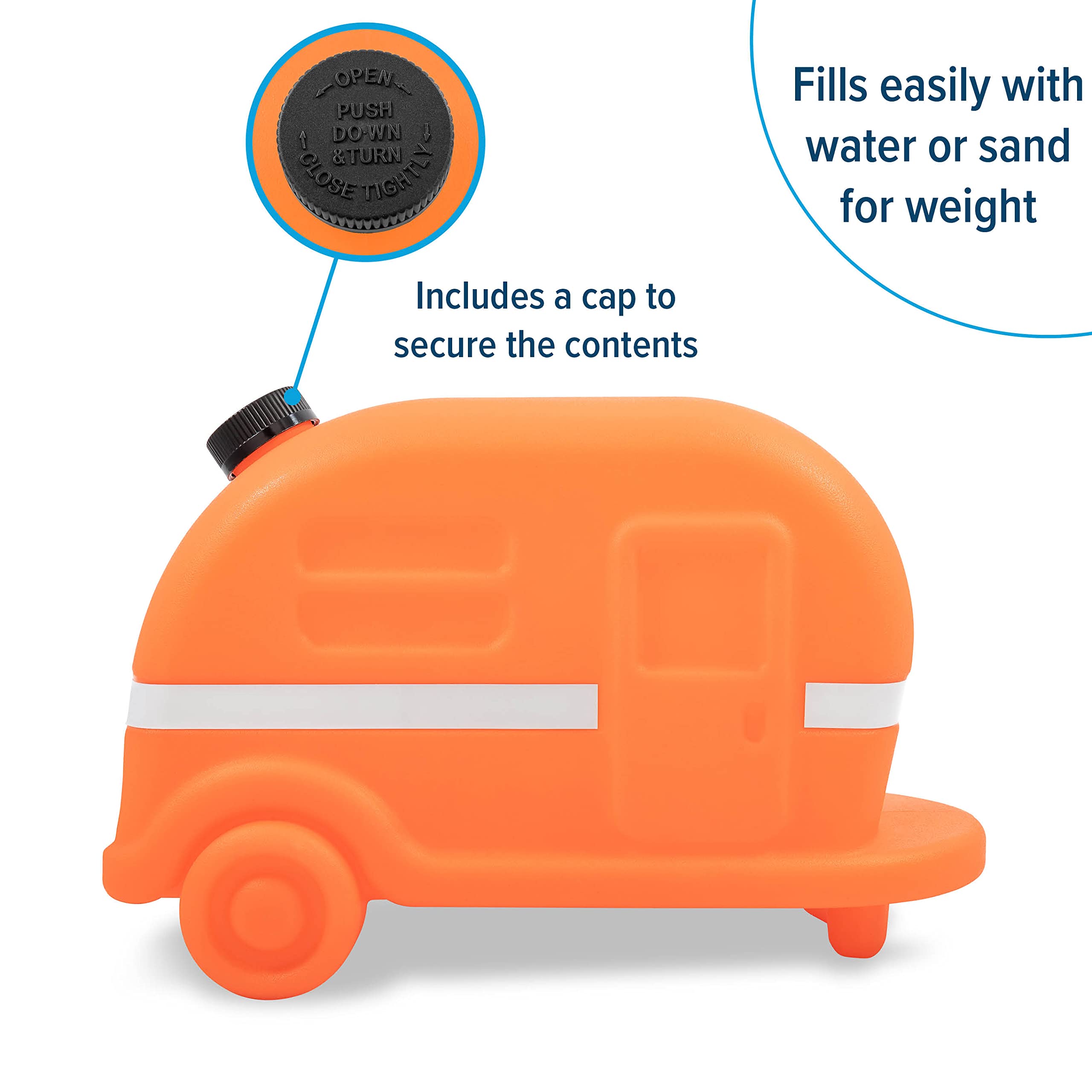 Camco Retro Orange Camper RV Sewer Weight-Safely Secures Your 4-in-1 Adapter in Place at Dump Stations-Features a Fillable Tank and Reflective Tape (43100)