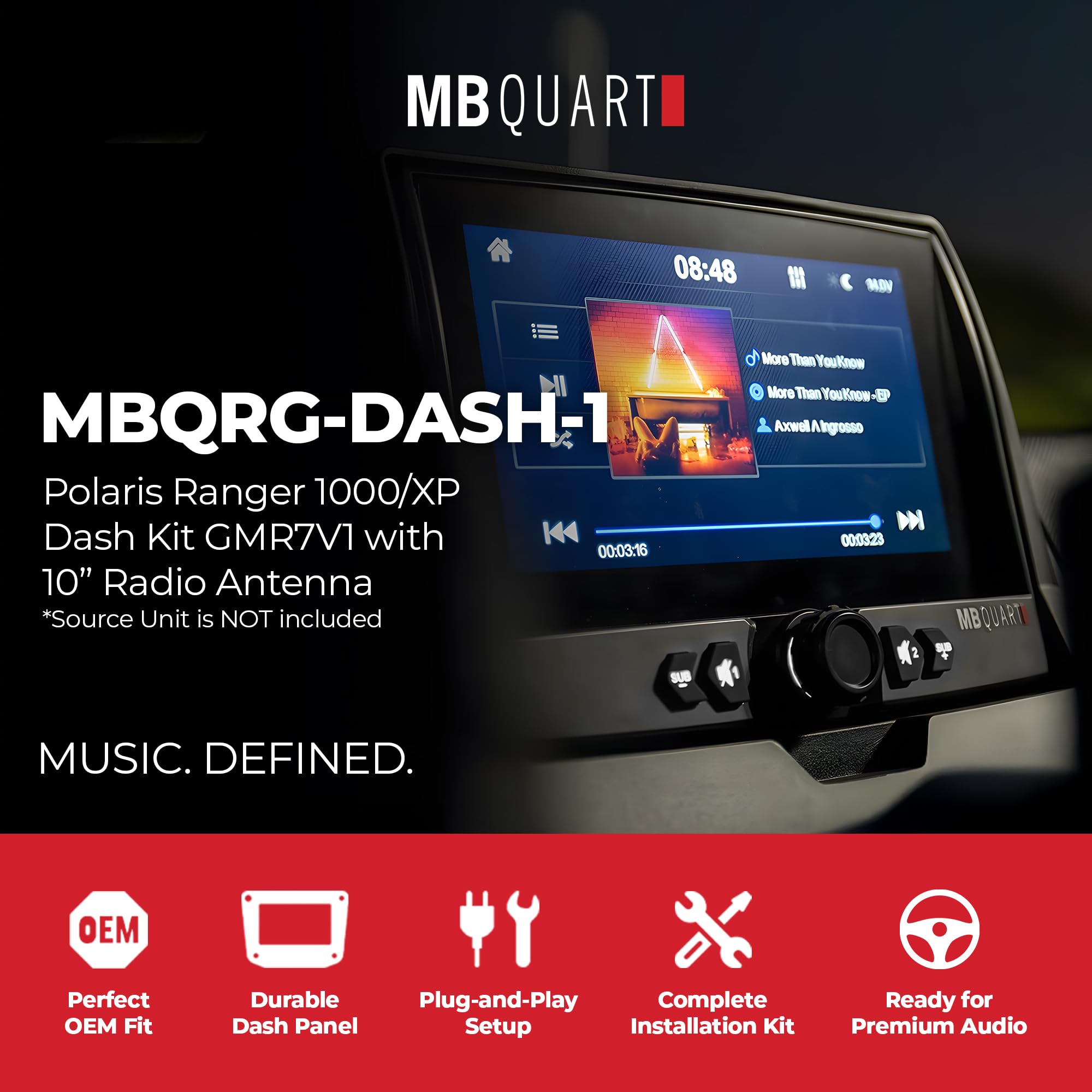 Polaris Ranger 1000/XP MB Quart Dash Kit GMR7V1 - Easy Installation, High-Impact Panel, Wiring Harness, and Included 10 Inch Radio Antenna