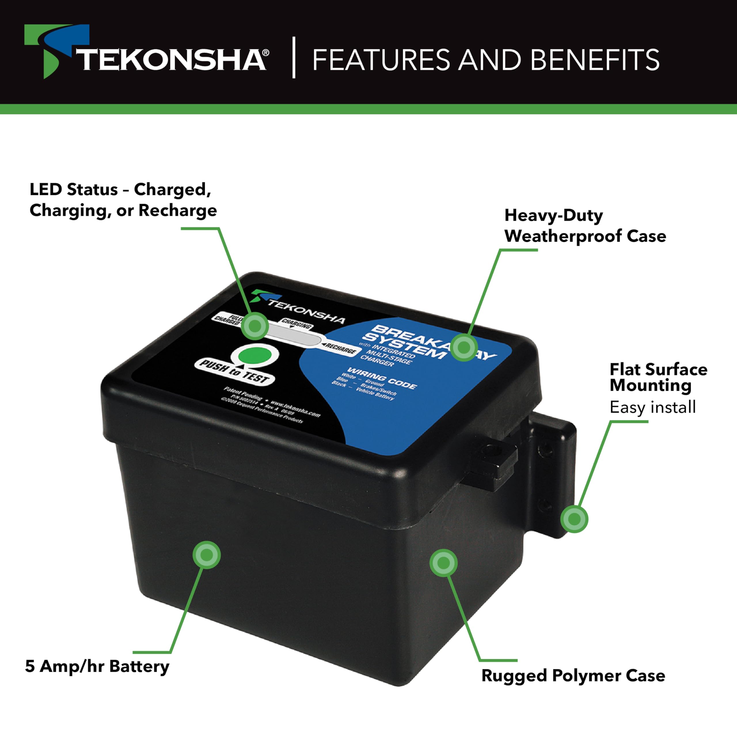 Shur-Set III Tekonsha 50-85-313 Breakaway System with LED Test Meter, Battery, Breakaway Switch and Charger - Black