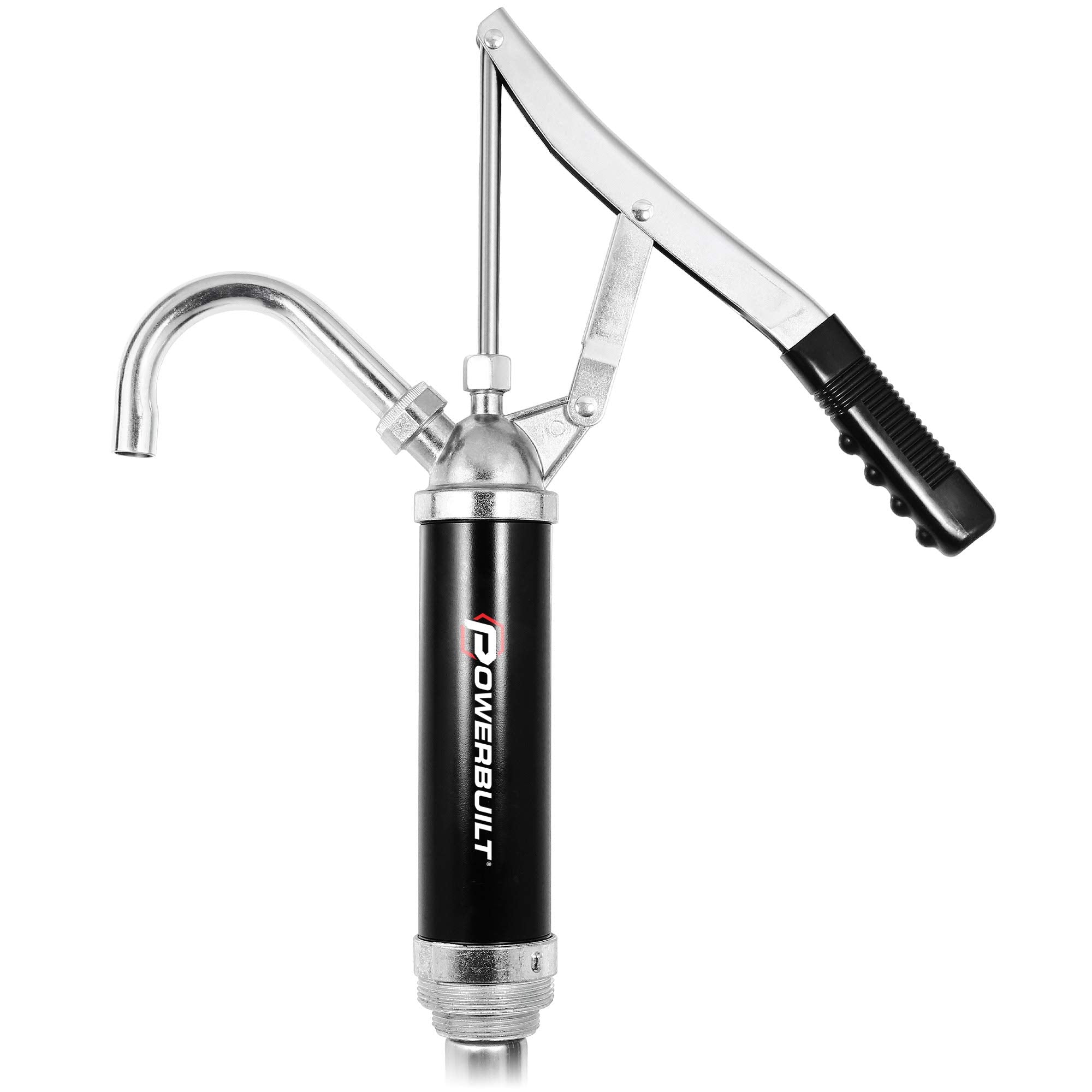 Powerbuilt Level Action Heavy Duty Barrel Pump, Drum Pump with Telescoping Suction Tube Fits 15 to 55 Gallon Drums, For Transferring Motor Oil, Heating Oil, Transmission Fluid- 648770