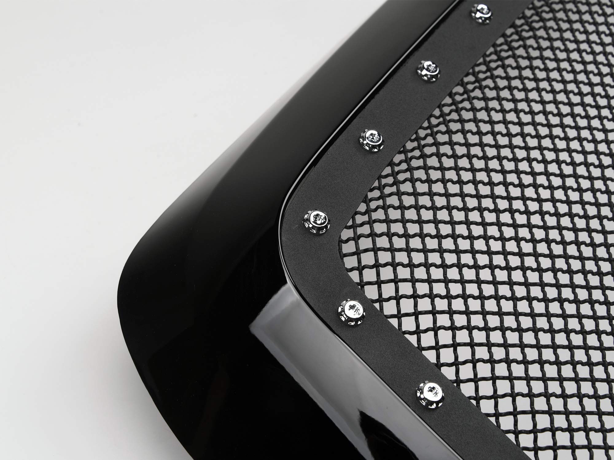 Studded Mesh Front Hood Grille Armordillo USA - Gloss Black Fits 2002-2005 Dodge Ram 1500