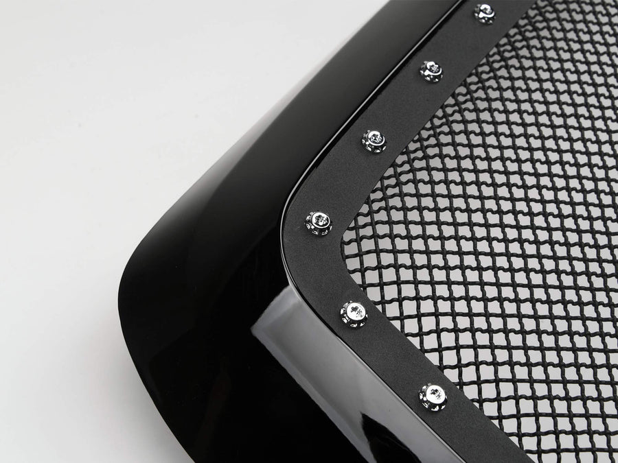 Studded Mesh Front Hood Grille Armordillo USA - Gloss Black Fits 2002-2005 Dodge Ram 1500
