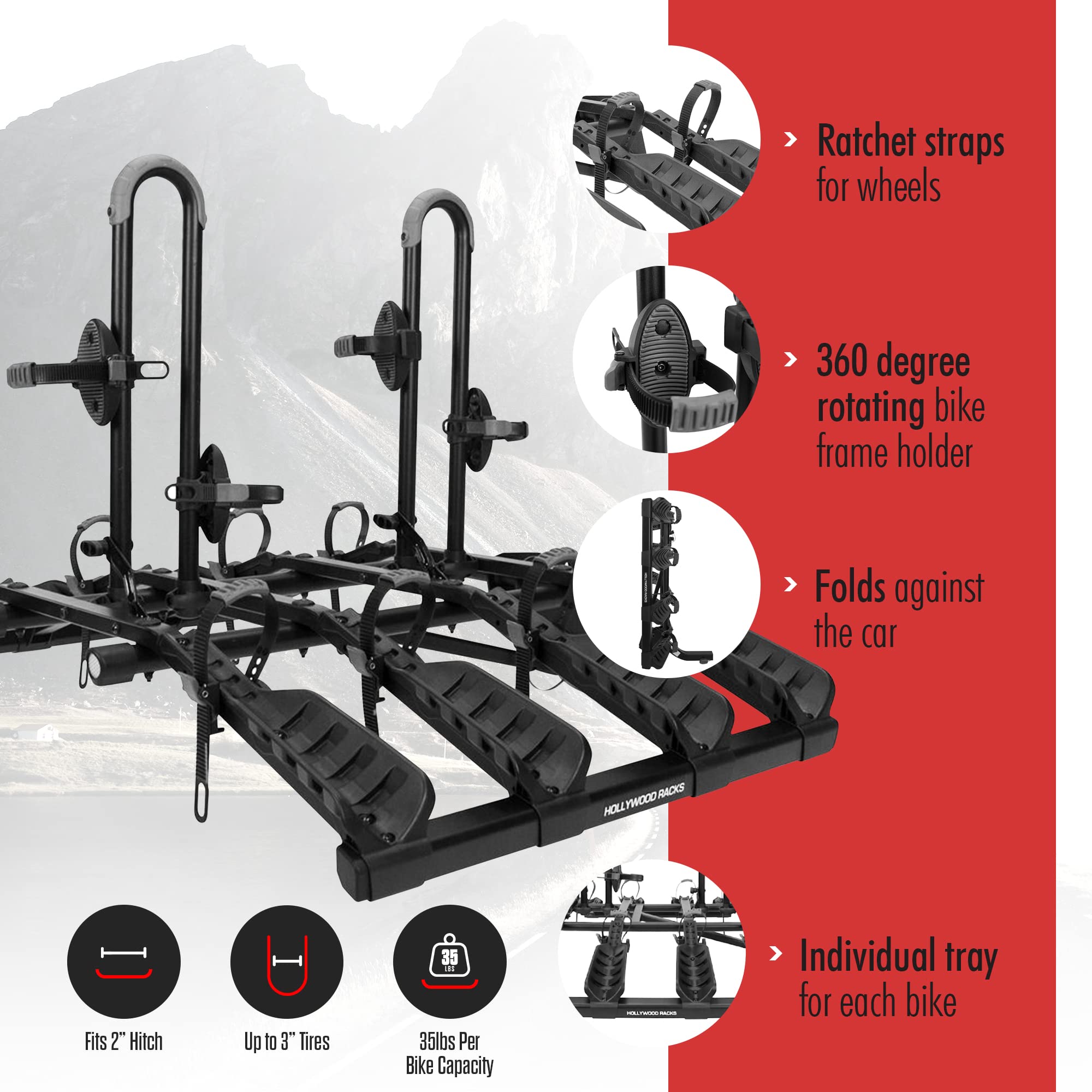 Hollywood Racks 4 Destination Hitch Bike Rack, Lightweight, Black - Platform Style Bike Rack for Car Carries up to 4 Bikes for Safe, Secure Transport - Fits Most Bike Styles, Sizes and Models