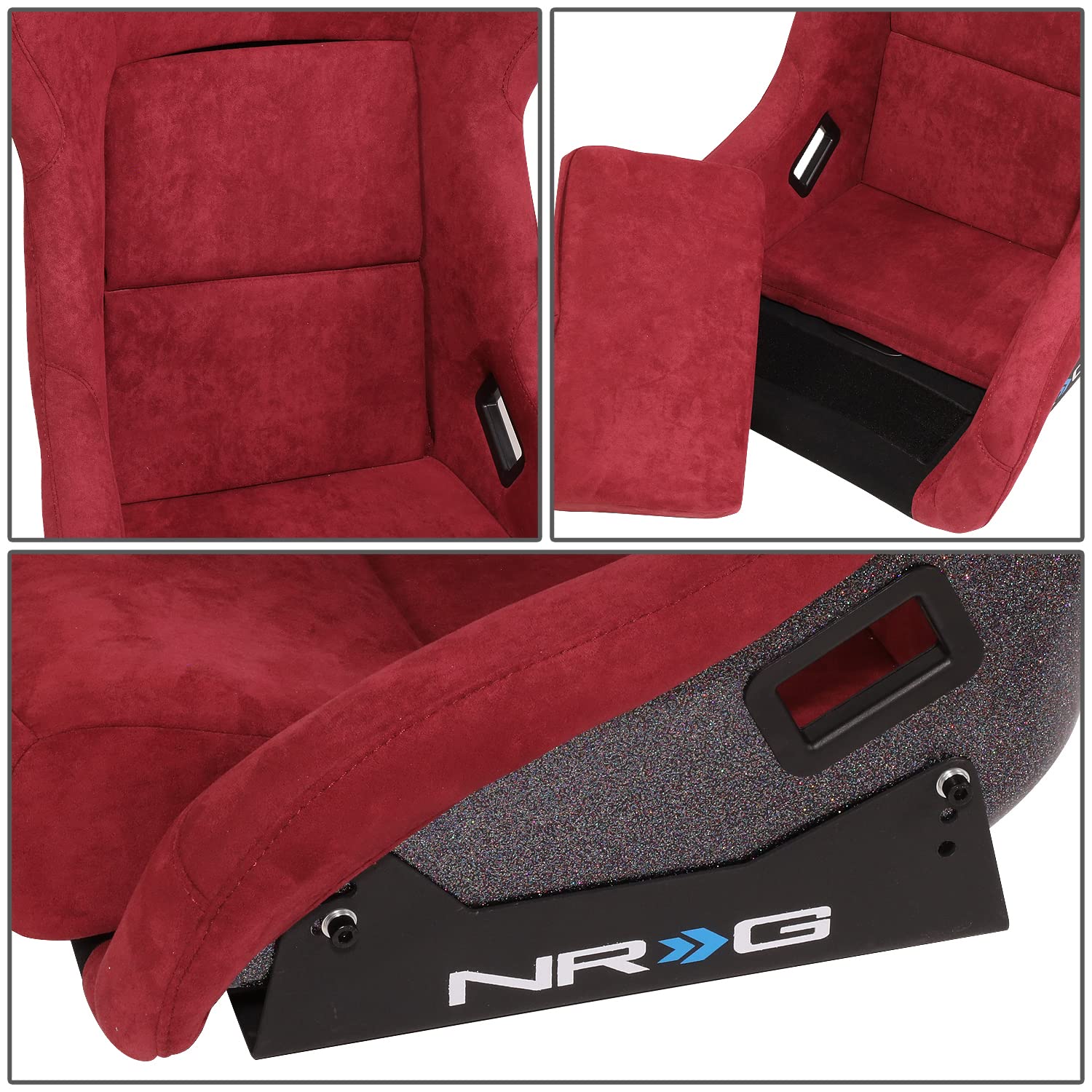 NRG Innovations Universal Fixed Back NRG-FRP-302MAR-PRISMA Bucket Racing Seat for 5-Point Harnesses, Size L, Maroon Alcantara Material, 24" W X 35" H X 18" D