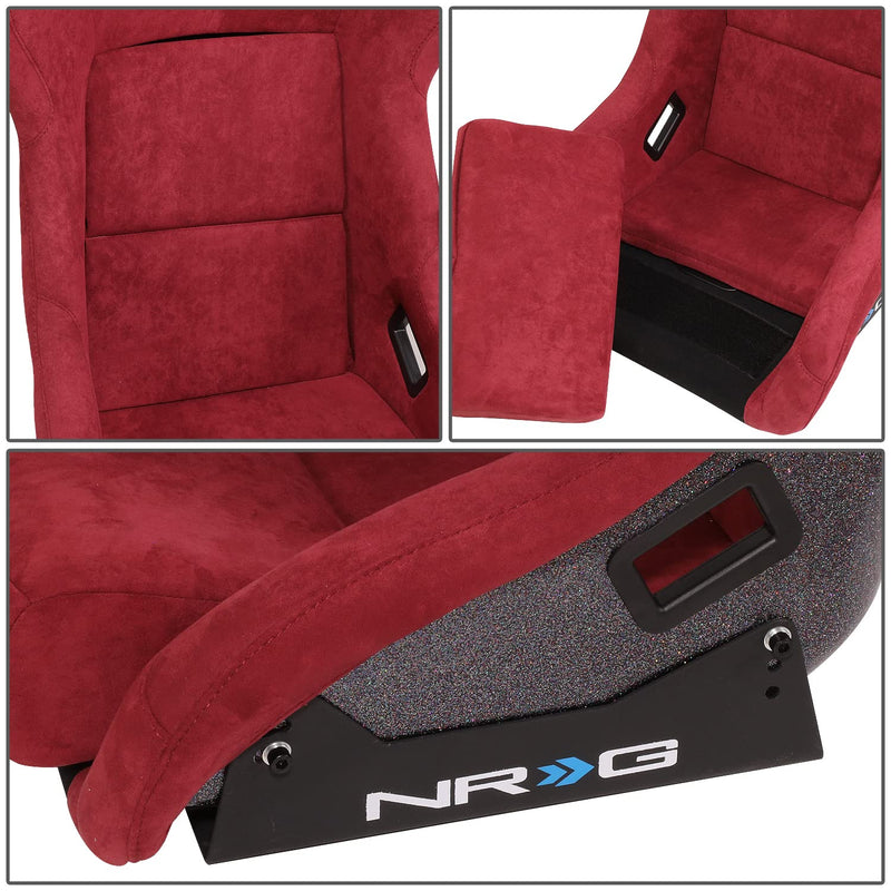 NRG Innovations Universal Fixed Back NRG-FRP-302MAR-PRISMA Bucket Racing Seat for 5-Point Harnesses, Size L, Maroon Alcantara Material, 24" W X 35" H X 18" D