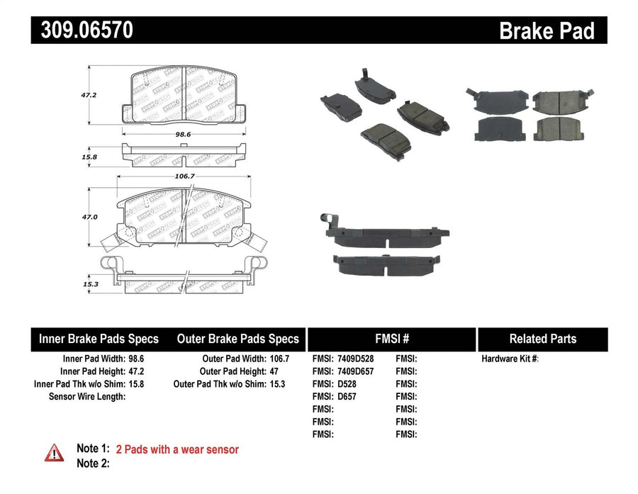 Sport Brake Pads StopTech 309.06570 with Shims and Hardware