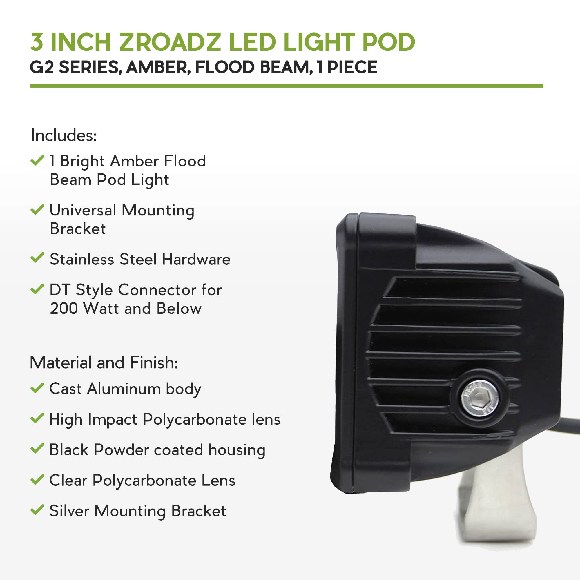 ZROADZ 3" Light Pod, G2 Series, Amber, Flood Z30BC12W-D3A 1 Pc
