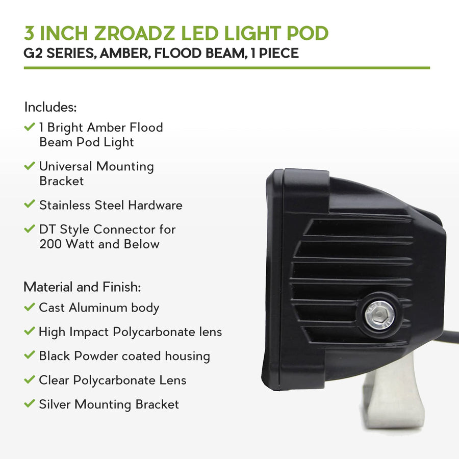 ZROADZ 3" Light Pod, G2 Series, Amber, Flood Z30BC12W-D3A 1 Pc