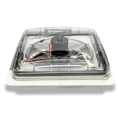 Zephyr HENG'S INDUSTRIES RV 14" Roof Vent Fan | Clear Lid | Remote Powered | White Screen Frame, Collar, & 6" Square Garnish | SV0113-G4/70113V-G4