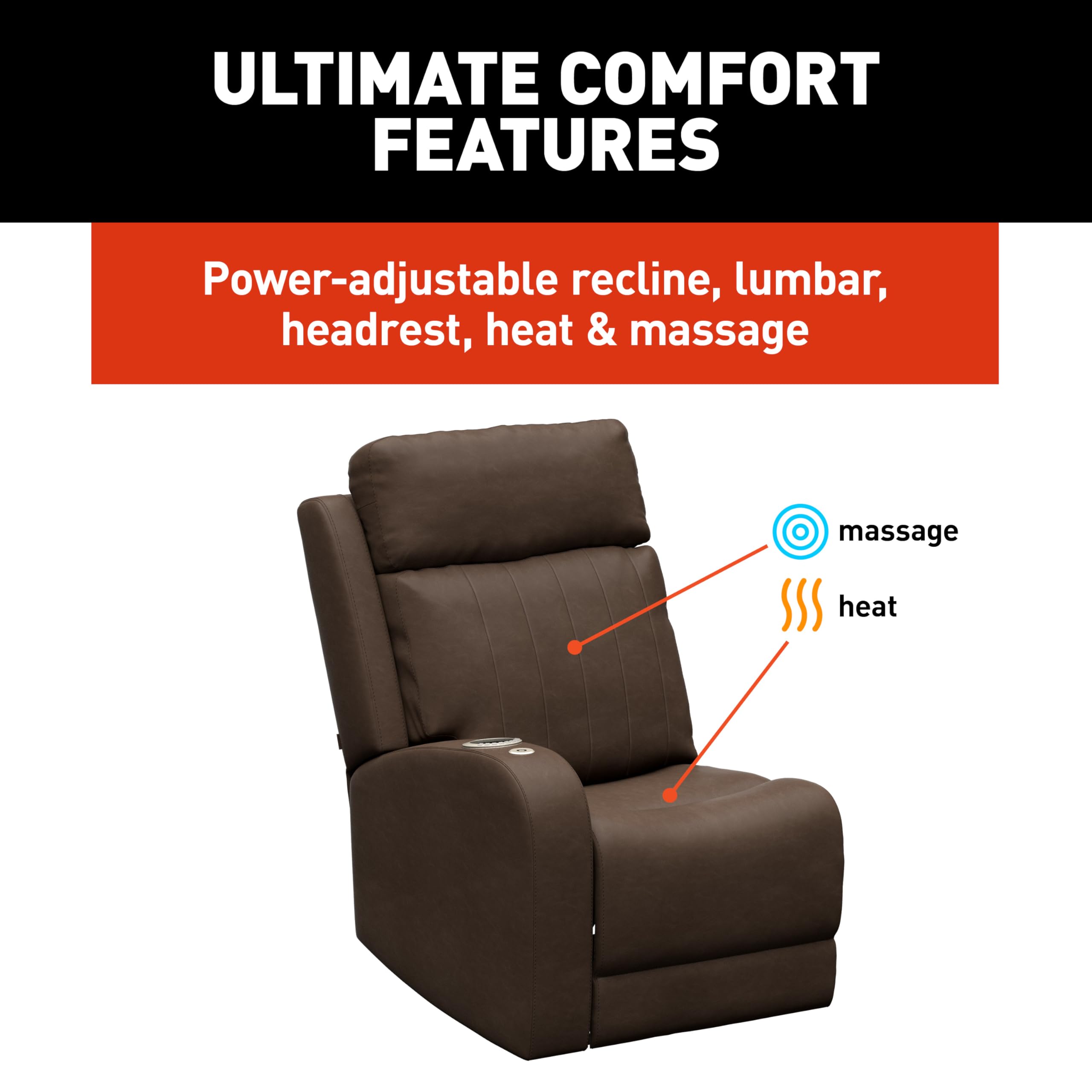 THOMAS PAYNE Seismic Series Signature Satula RV Theater Seating Right Arm Recliner with Power Adjustable Lumbar, Headrest, Reclining, Heating, Massage, Integrated Cupholder Controls - 2024044192