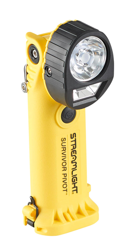 Streamlight 91812 Survivor 325-Lumen Right Angle Articulating Dual Beam Rechargeable Flashlight with 120V/100V AC/12V DC and Clip, Yellow