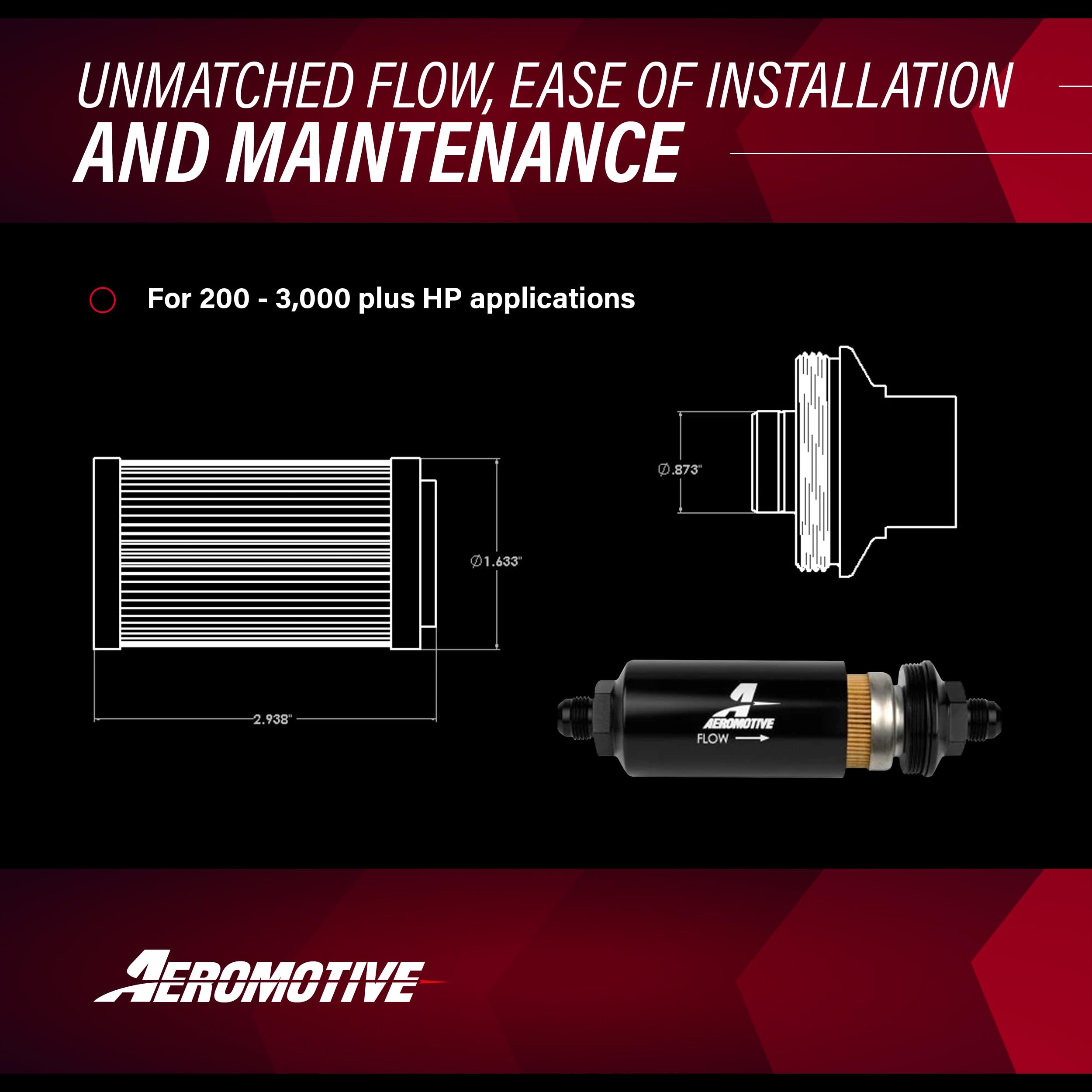 Inline Fuel Filter Element Aeromotive 12377, 10-Micron Rating, Cellulose Media, Male AN-08 Port