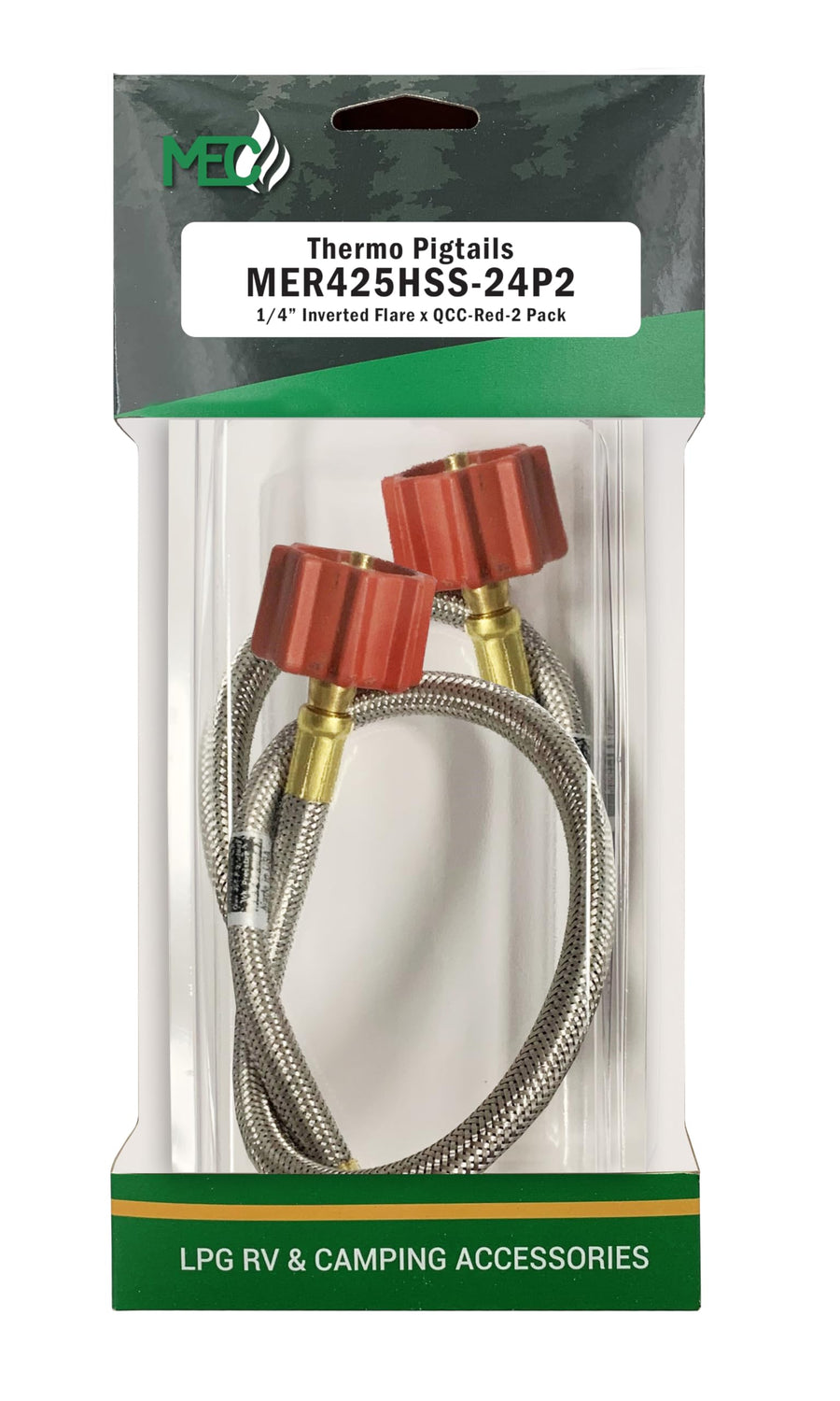 Marshall Excelsior MER425HSS-24P2 Thermo High Capacity Pigtail, 1/4" Inverted Flare X QCC with Braided Stainless Steel Hose - 24", Red, Pack of 2