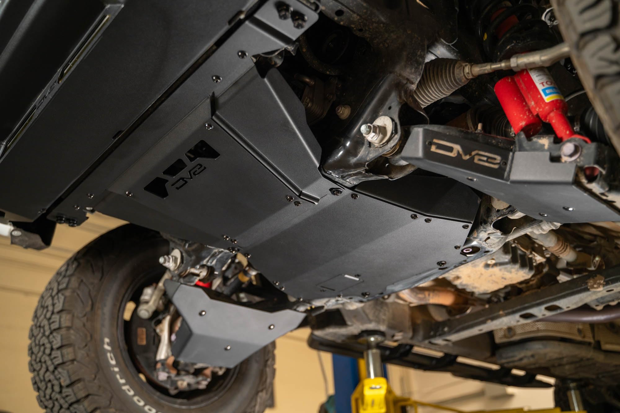 Rear Belly Skid Plate DV8 Offroad for 2024 Toyota Tacoma & Land Cruiser | Protects Bottom of Engine/Oil Pan | Removable Plate for Drain Plug Access | Compatible w/Factory & DV8 Front Skid Plates