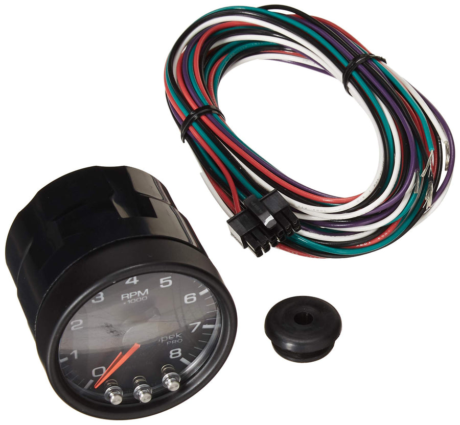 Gauge AUTO METER P33432 Tachometer (Spek-Pro Gauge, Tach, 2 1/16", 8K RPM,with Shift Light & Peak Mem, Blk/Blk, Spek-Pro)