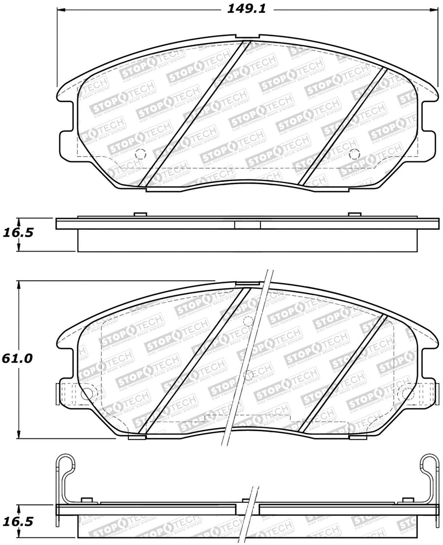 Front StopTech 308.10130 Brake Pads with Shims and Hardware