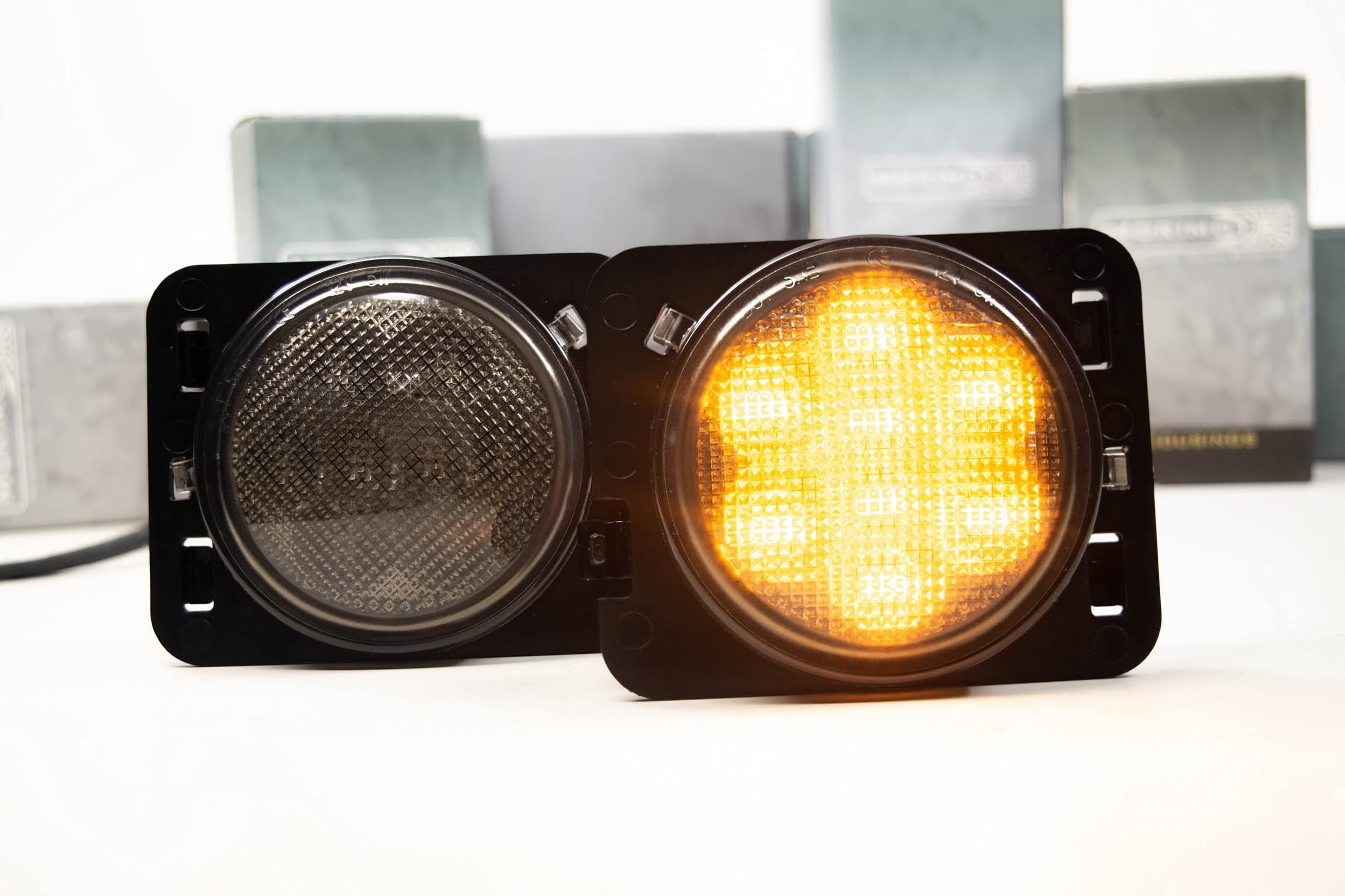 Jeep Wrangler JK 2007-2018 Morimoto XB LED Parking Lights Plug and Play OEM Replacement Performance Upgrade with Smoked Lens (PN: LF0473 pair of complete parking light assemblies)