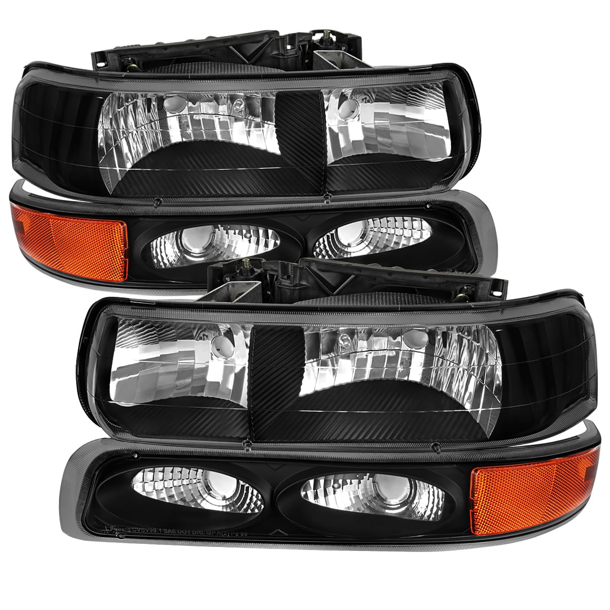 Black Headlights + Bumper Lights SPEC-D TUNING Compatible with 1999-2002 Chevy Silverado 2000-2006 Tahoe Suburban, Left + Right Pair Headlamps Assembly