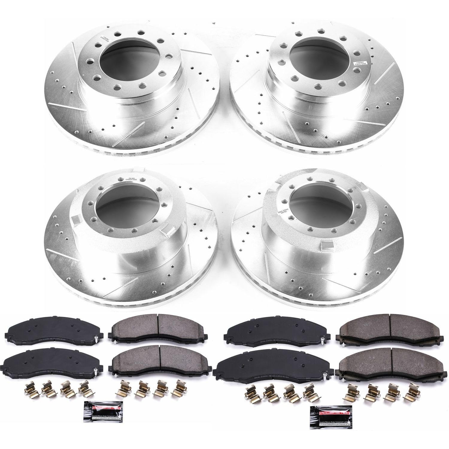 Power Stop K7423-36 Z36 Truck & Tow Front and Rear Brake Kit Carbon Fiber Ceramic Brake Pads and Drilled/Slotted Brake Rotors For F-450 Super Duty F-550 Super Duty F-600 Super Duty [Model Specific]