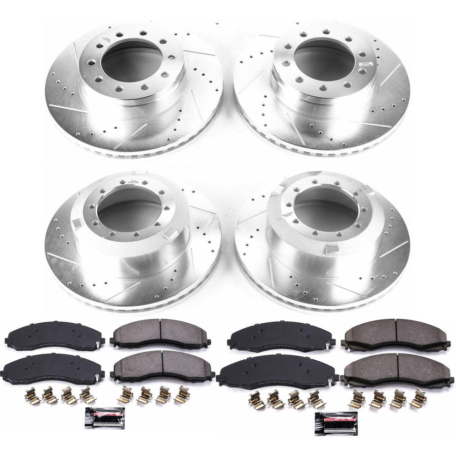 Power Stop K7423-36 Z36 Truck & Tow Front and Rear Brake Kit Carbon Fiber Ceramic Brake Pads and Drilled/Slotted Brake Rotors For F-450 Super Duty F-550 Super Duty F-600 Super Duty [Model Specific]