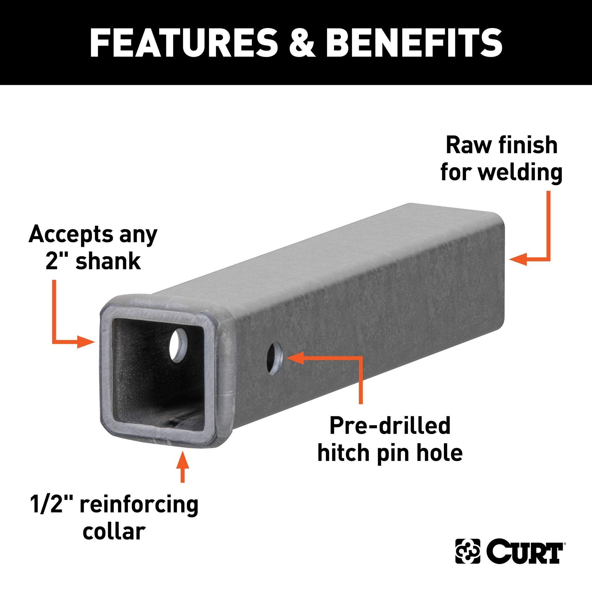 CURT 2-Inch x 12-Inch Weld-On Raw Steel Trailer Hitch Receiver Tube 49120