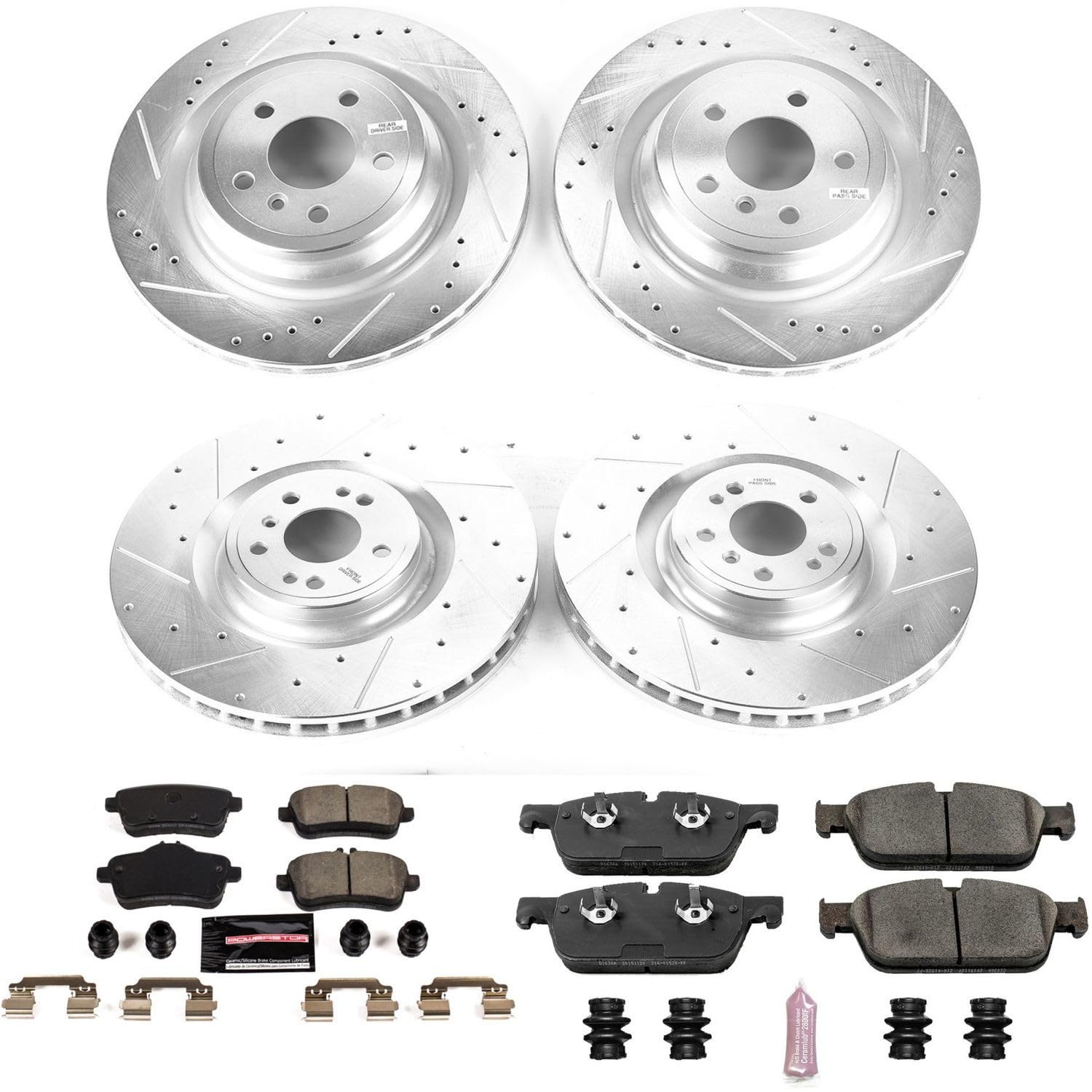 Power Stop K8191 Z23 Carbon Fiber Brake Pads Front and Rear with Drilled & Slotted Brake Rotors Kit For Mercedes-Benz GLE43 AMG, Mercedes-Benz GLE550e, Mercedes-Benz ML550 [Model Specific]