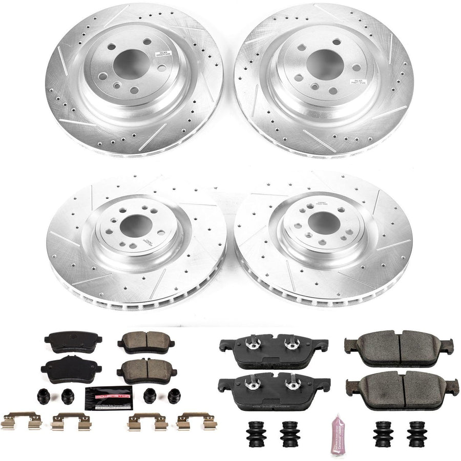 Power Stop K8191 Z23 Carbon Fiber Brake Pads Front and Rear with Drilled & Slotted Brake Rotors Kit For Mercedes-Benz GLE43 AMG, Mercedes-Benz GLE550e, Mercedes-Benz ML550 [Model Specific]
