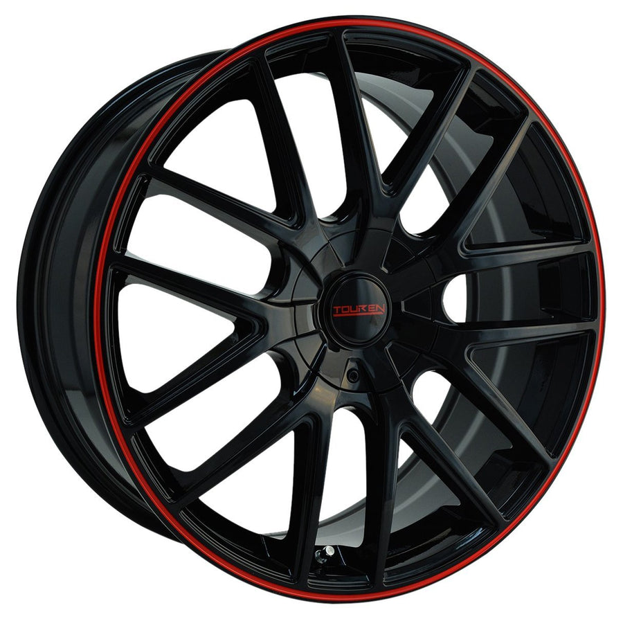 18x8 TR60, Bolt Pattern: 5x110/115, Offset: 40, BLACK/RED RING, set of 1