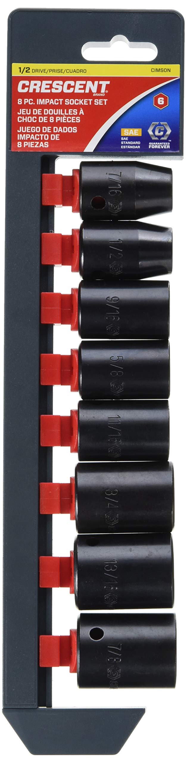 Crescent 1/2" Drive 8 Pc. Standard Impact 6 Point SAE Socket Set - CIMS0N