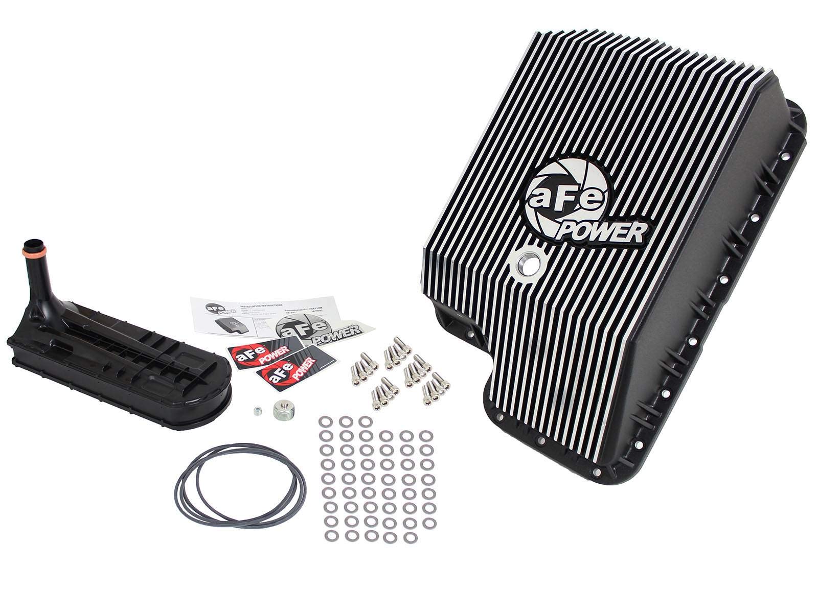 aFe 46-70122-1 Advance Flow Engineering Cov Trans Pan, Ford Dsl Trks 94-10 V8-7.3/6.0/6.4l Blk Machd Fins