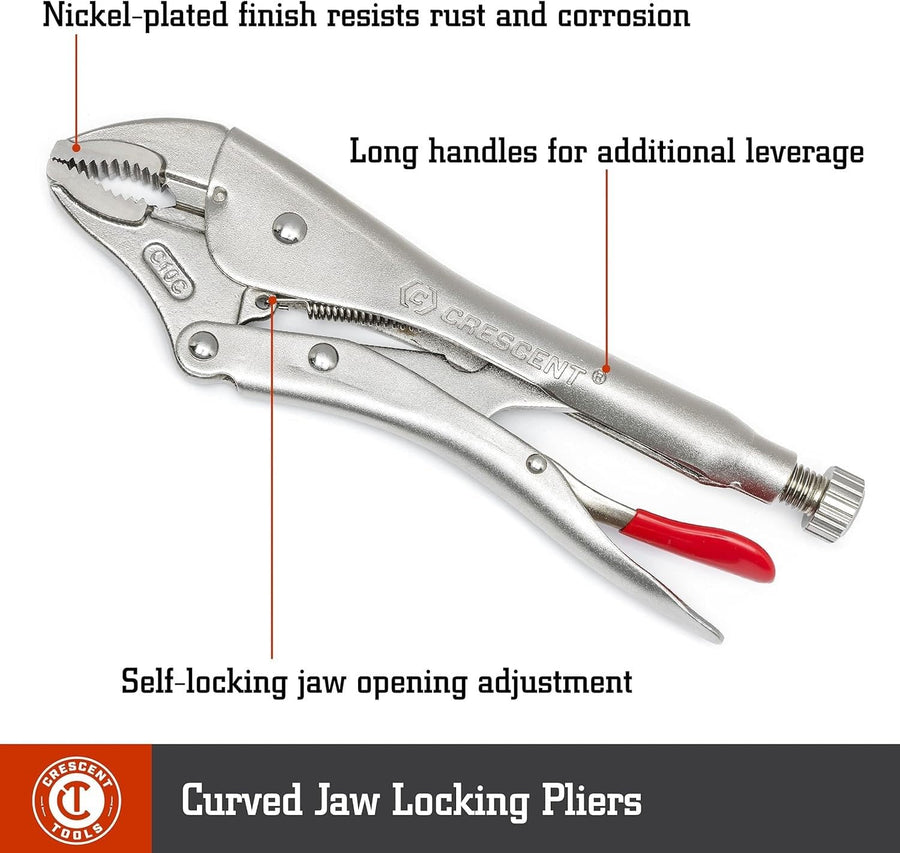 Curved Jaw Crescent Locking Pliers with Wire Cutter - 3 Piece Set - Home DIY & Professional Mechanic Hand Tool for Nuts & Bolts, Cables, Wires - 5", 7" & 10" - CLP3SETN-08