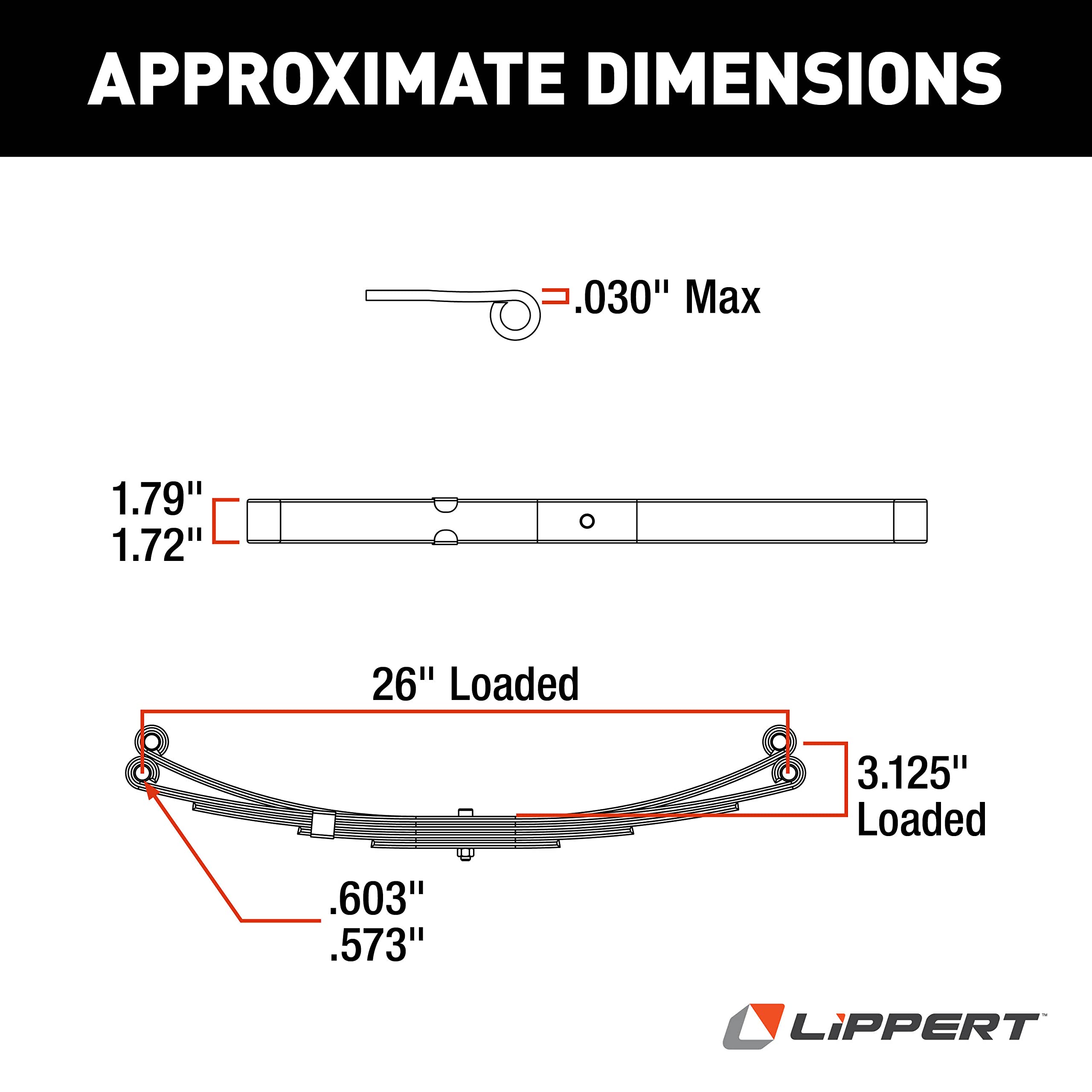 Lippert Leaf Spring Replacement for RV Trailer Suspension System - 26", 2,200-lb. Weight Capacity, Exact-Match Component Part - 72-78