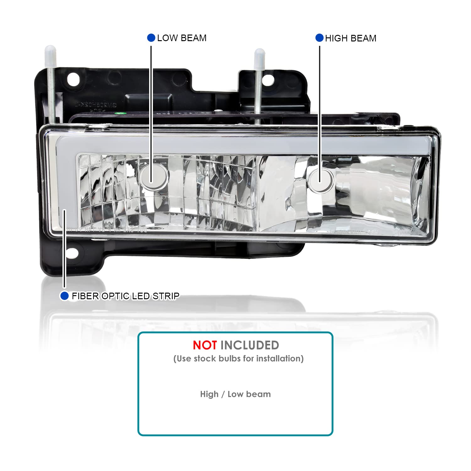 Chrome Headlights SPEC-D TUNING w/LED Bar Compatible with 1988-1998 GMC Sierra, Chevy C10, Silverado, and C/K 1500/2500/3500. 1994-1999 C/K 1500/2500 Suburban