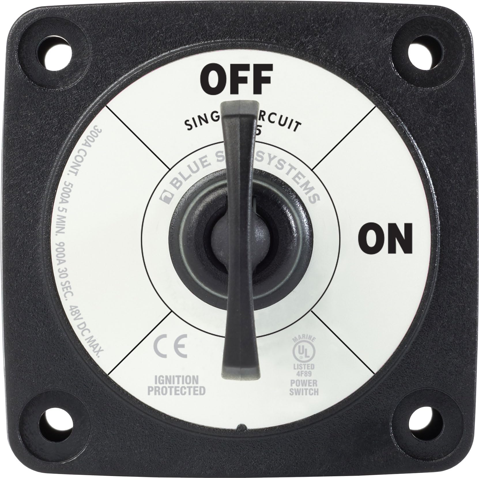 Battery Isolator Switch Blue Sea Systems 6005200 m-Series ON/OFF with Locking Key, Black