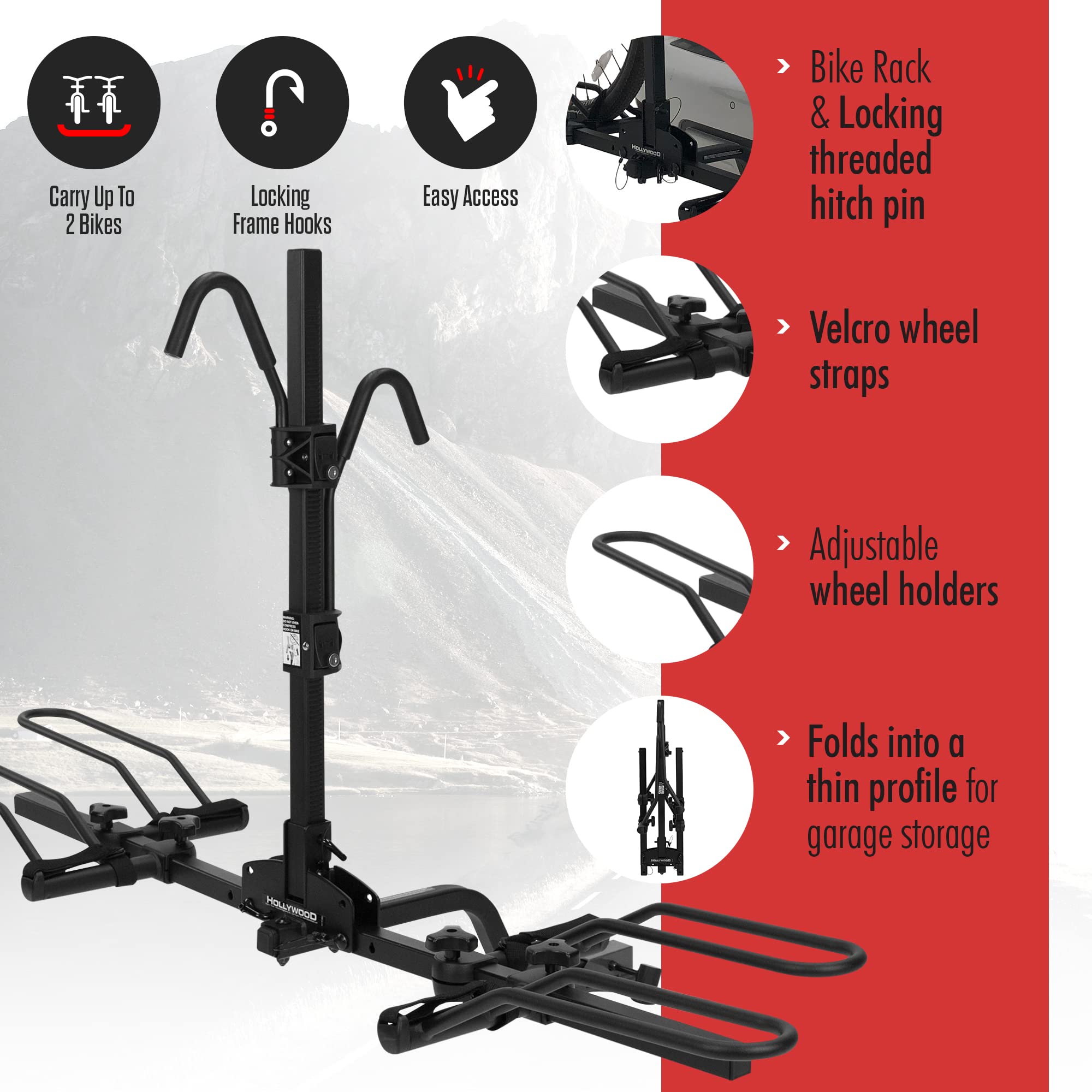Trail Rider Hollywood Racks, Hitch Mount Rack, 1-1/4'' and 2'', Bikes: 2