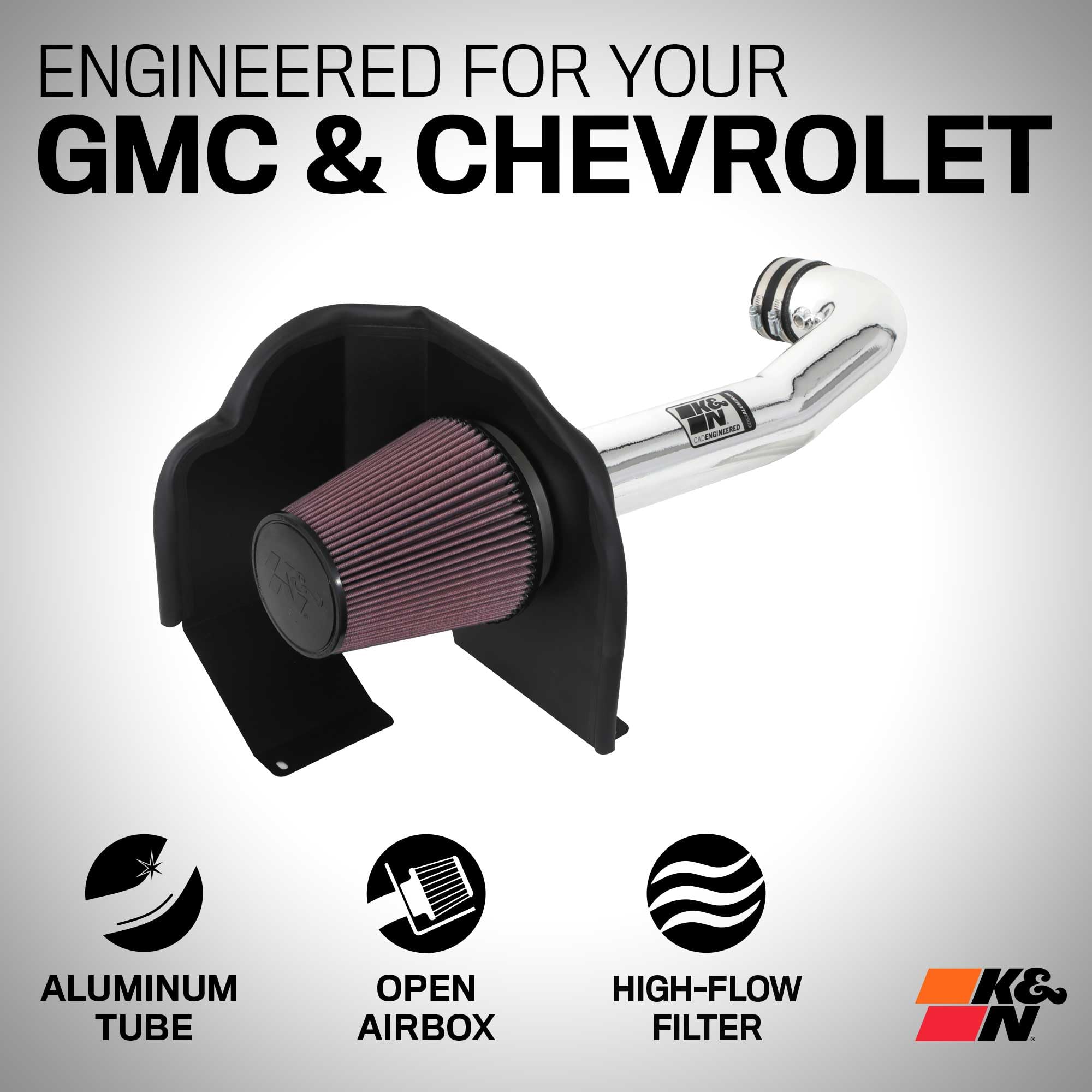 Cold Air Intake System K&N: High-Flow Air Filter, Increase Performance & Towing: Compatible with 2014-2020 Chevy/GMC/Cadillac Silverado 1500, Suburban, Tahoe, Sierra 1500, Yukon, Escalade, 77-3082KP