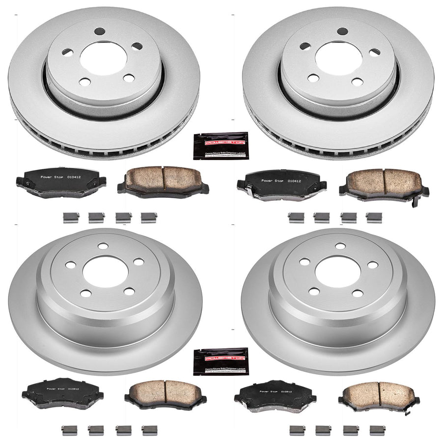 Power Stop Coated CRK2832 Brake Rotor & Ceramic Brake Pads- front & rear For Dodge Nitro 2007-2011, Jeep Liberty 2008-2012 [Model Specific]
