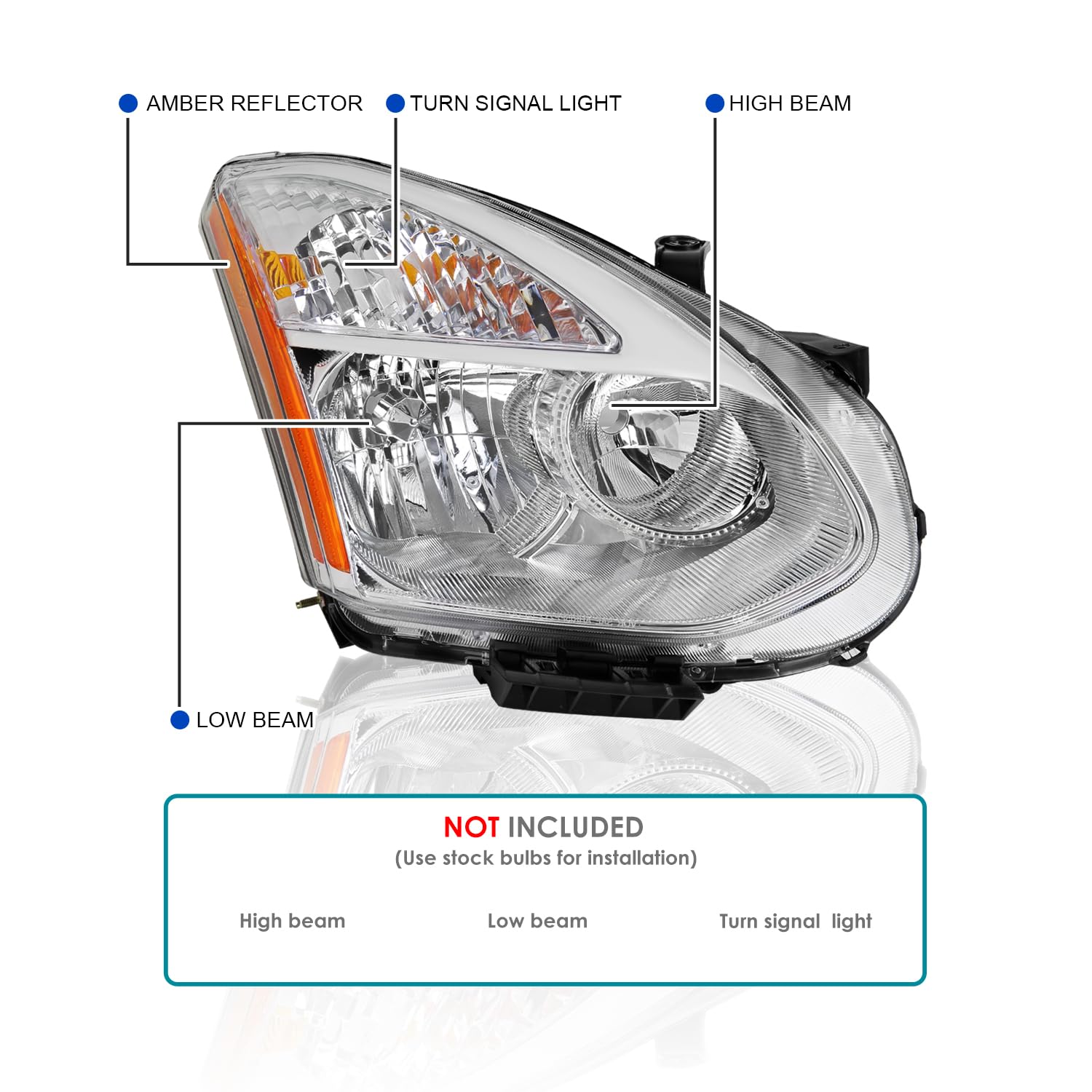 Chrome Housing Clear Lens SPEC-D TUNING Passenger Right Side Headlight Compatible with 2008-2013 Nissan Rogue Head Light Lamp Assembly