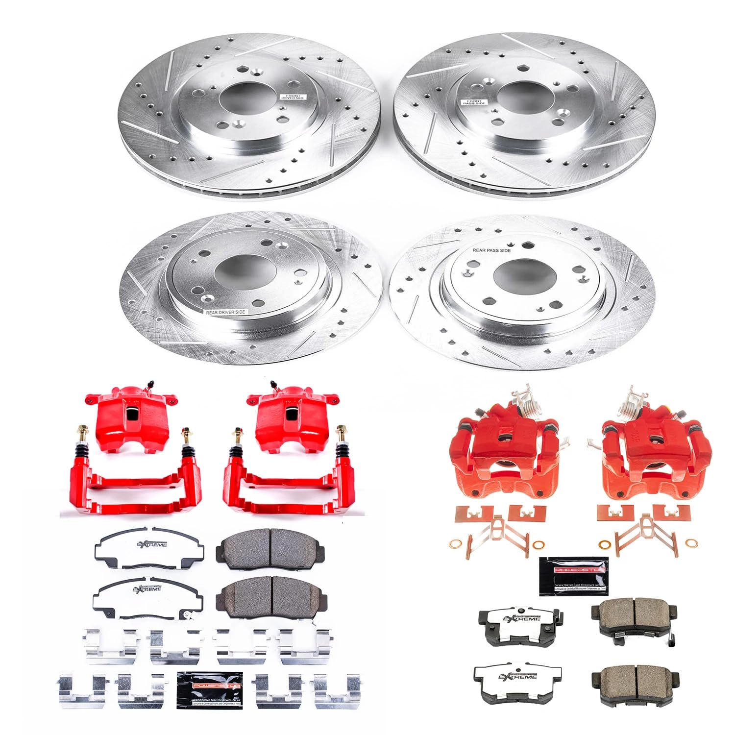 Power Stop Z26 KC2743-26, Front and Rear Caliper Kit-Brake Rotors, Carbon Ceramic Brake Pads, Calipers For Honda Accord 2006-2007 [Model Specific]