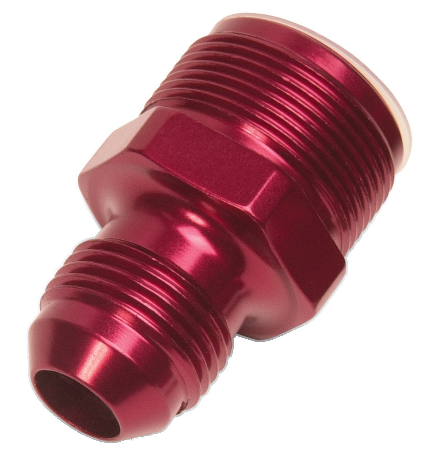 Russell Inlet Carburetor Fitting, Straight, 8 AN Male to 1-20 in Male, Aluminum, Red Anodized, Quadrajet Carburetors, Each