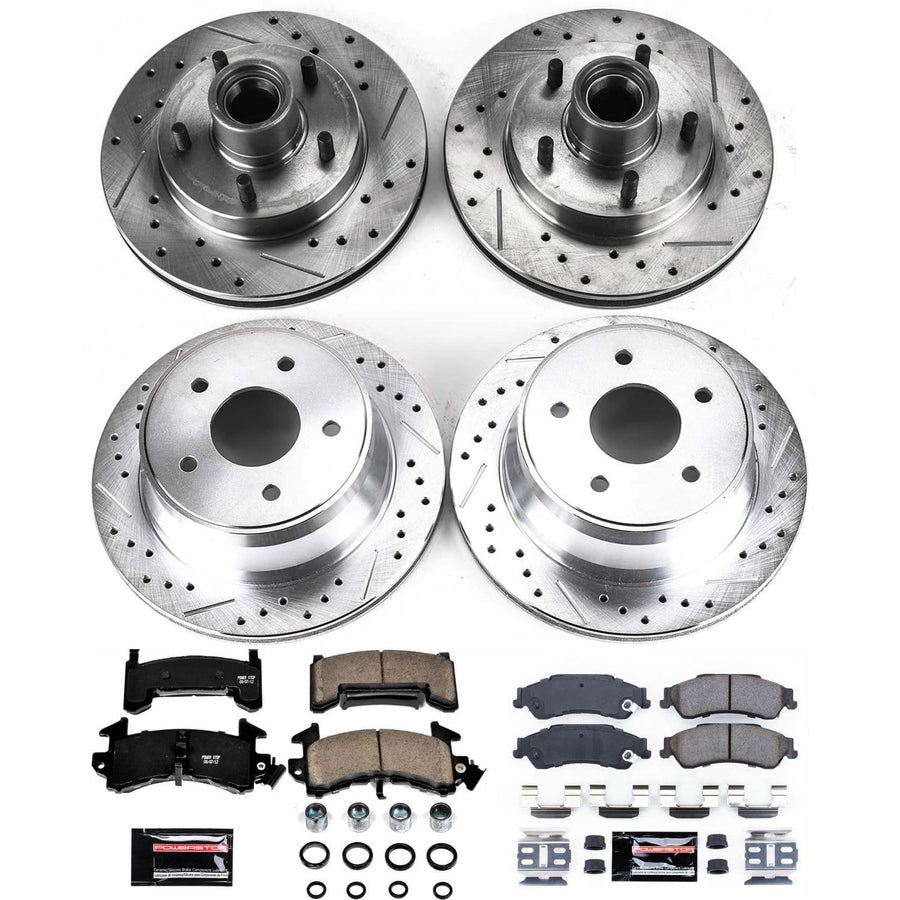 Power Stop K7913 Z23 Carbon Fiber Brake Pads Front and Rear with Drilled & Slotted Brake Rotors Kit For Chevrolet S10 1998-2003, GMC Sonoma 2000-2003 [Model Specific]