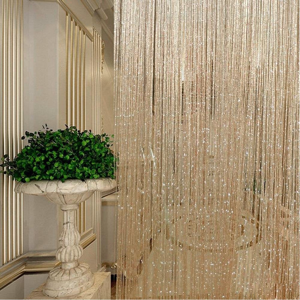 2PCs ZHINAN Beaded String Curtains Door Curtain, Durable Polyester Beaded Thread Curtain | Sparkling Waterfall Effect Fringed Curtain for Living Room, Bedroom, Weddings, Parties