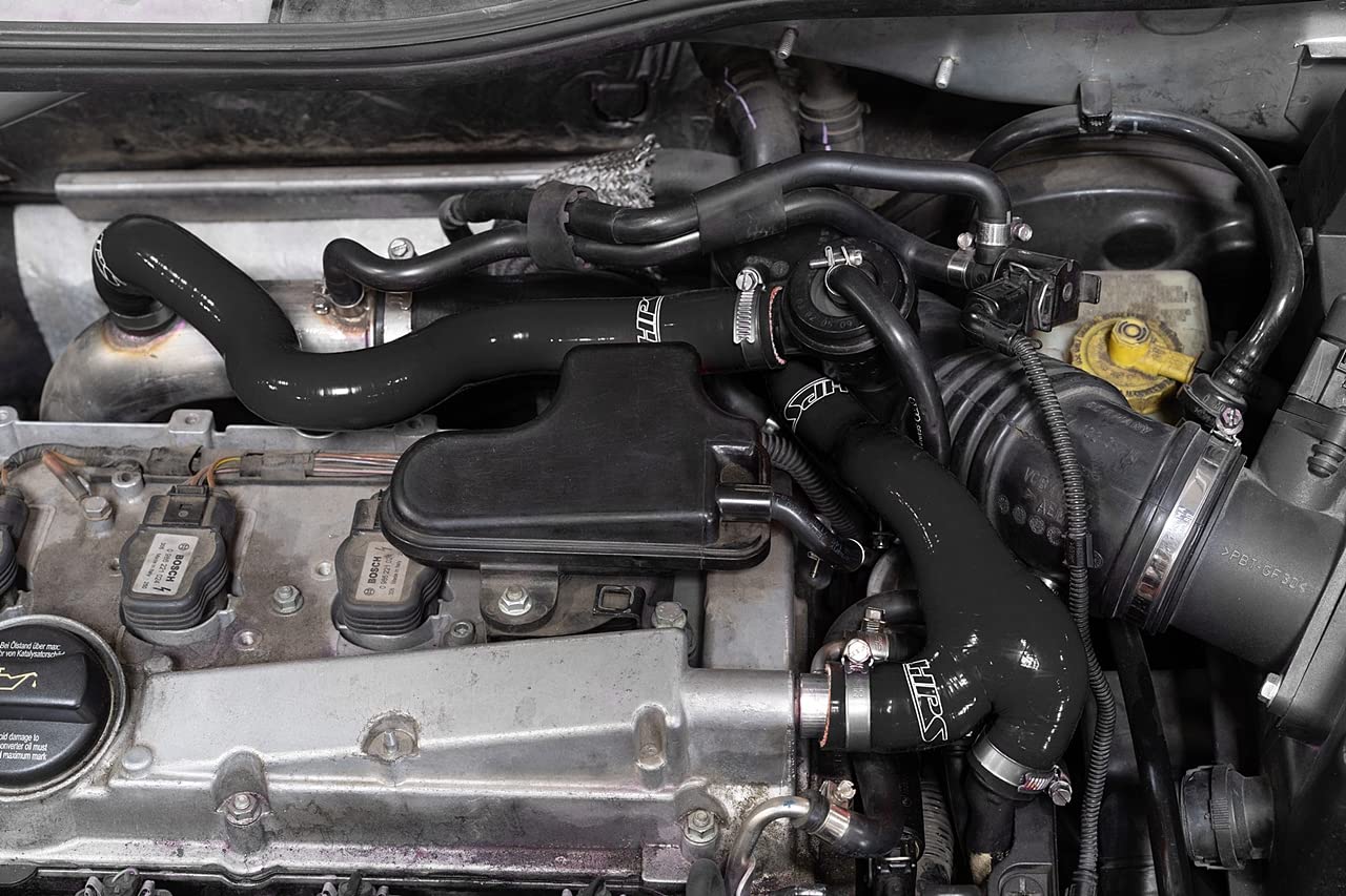 HPS Performance Silicone Black Breather Hose Kit Compatible for 2003-2006 Volkswagen Golf MK4 2004-2005 Jetta 2003-2006 Audi TT 1.8T Turbo Late AWP Engine, 57-1934-BLK