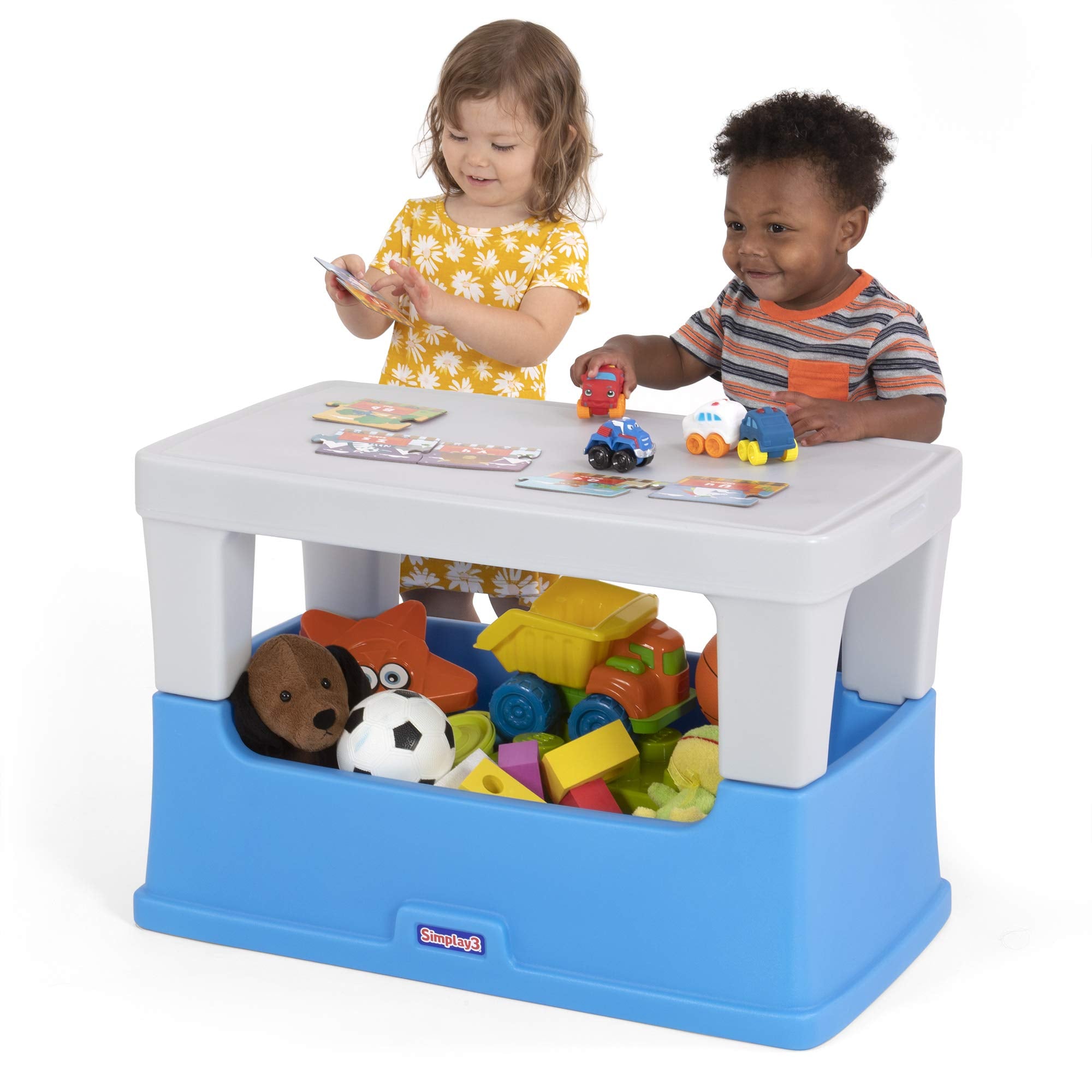 Simplay3 Toy Box Play Around Table, Multipurpose Kids Toy Box and Toddler Play Table for Toys, Art Supplies, Crafts, Durable, Plastic Large Toy Box, Made in USA