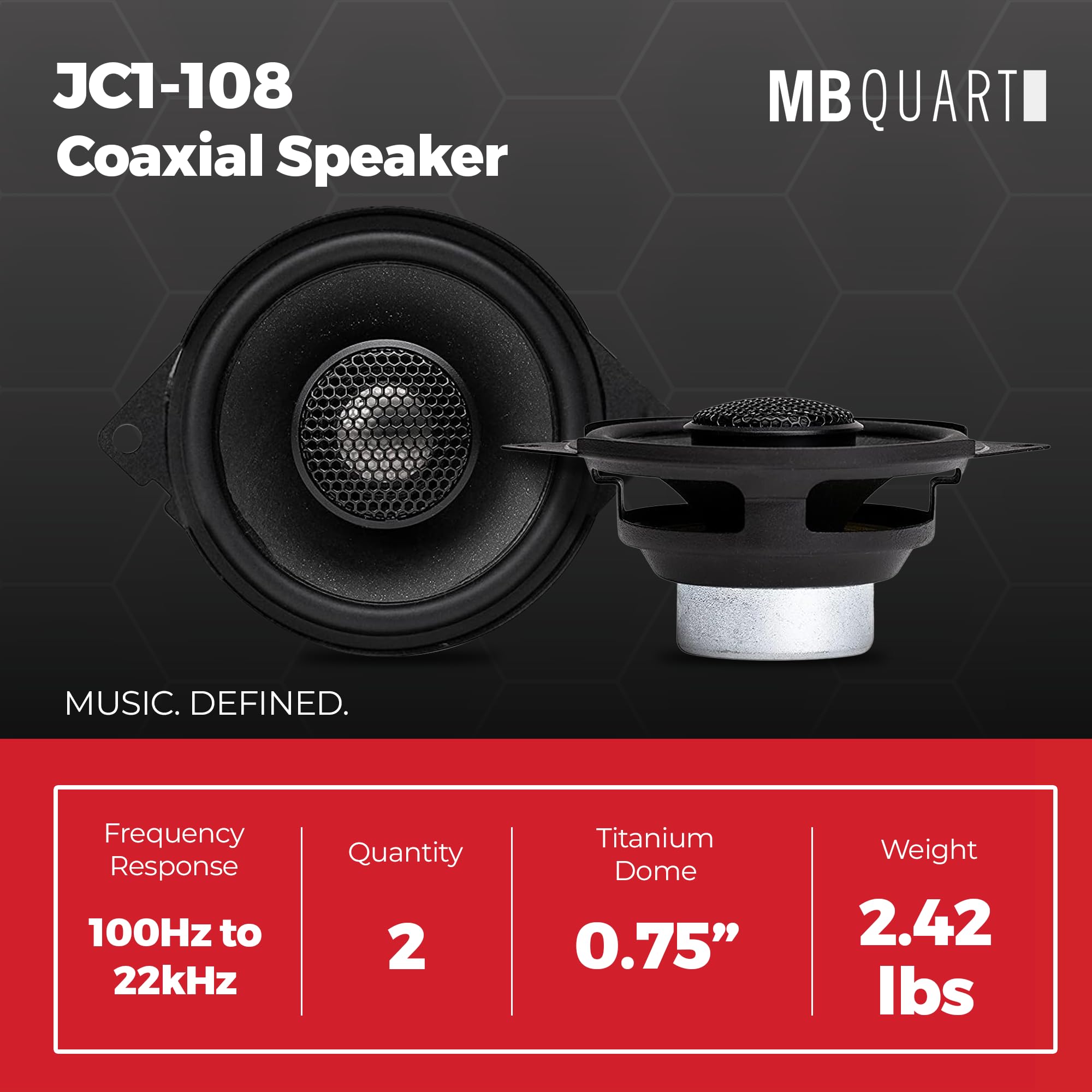 3.5” MB Quart Coaxial Speaker Set for Jeep Wrangler JL/Gladiator JT, Front Dash or Rear Soundbar Upgrade, Direct Fit Car Audio with OEM Wiring, Black