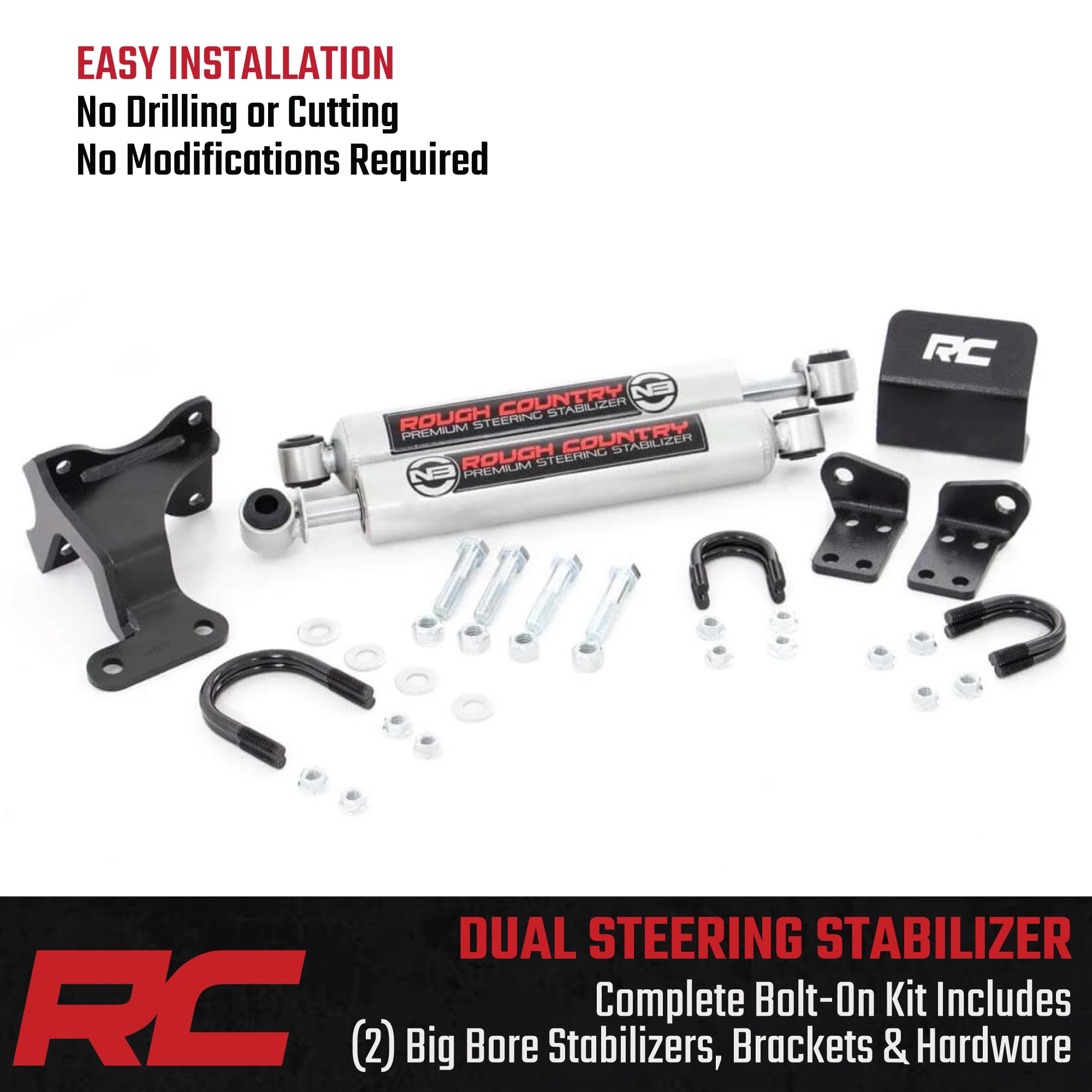 Rough Country Dual N3 Steering Stabilizer for 07-18 Jeep Wrangler JK - 8734930