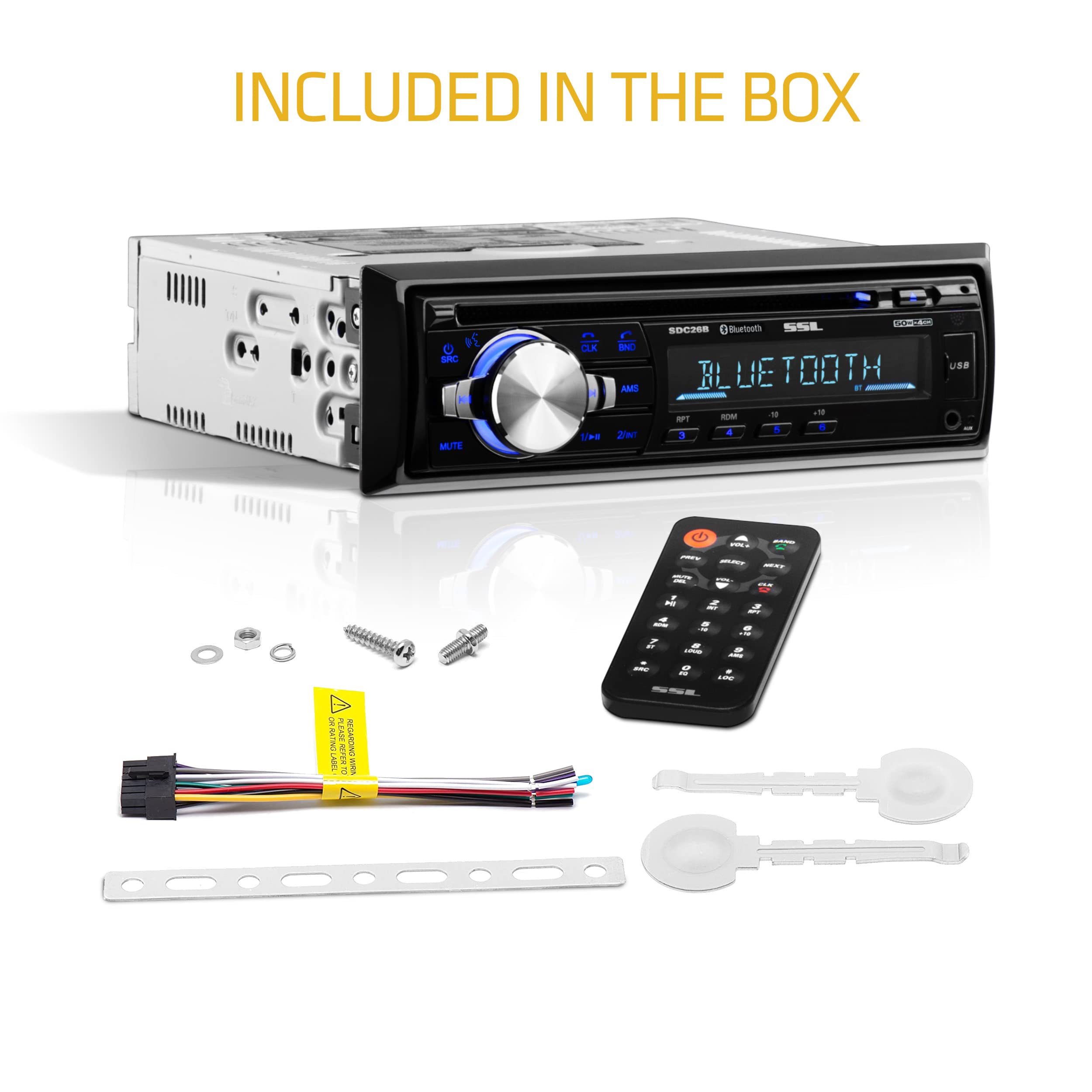 SDC26B Sound Storm Laboratories Car Stereo - Single Din, Bluetooth Audio and Hands-Free Calling, Built-in Microphone, MP3 Player, CD, USB Port, AUX Input, AM/FM Radio Receiver, Wireless Remote Control