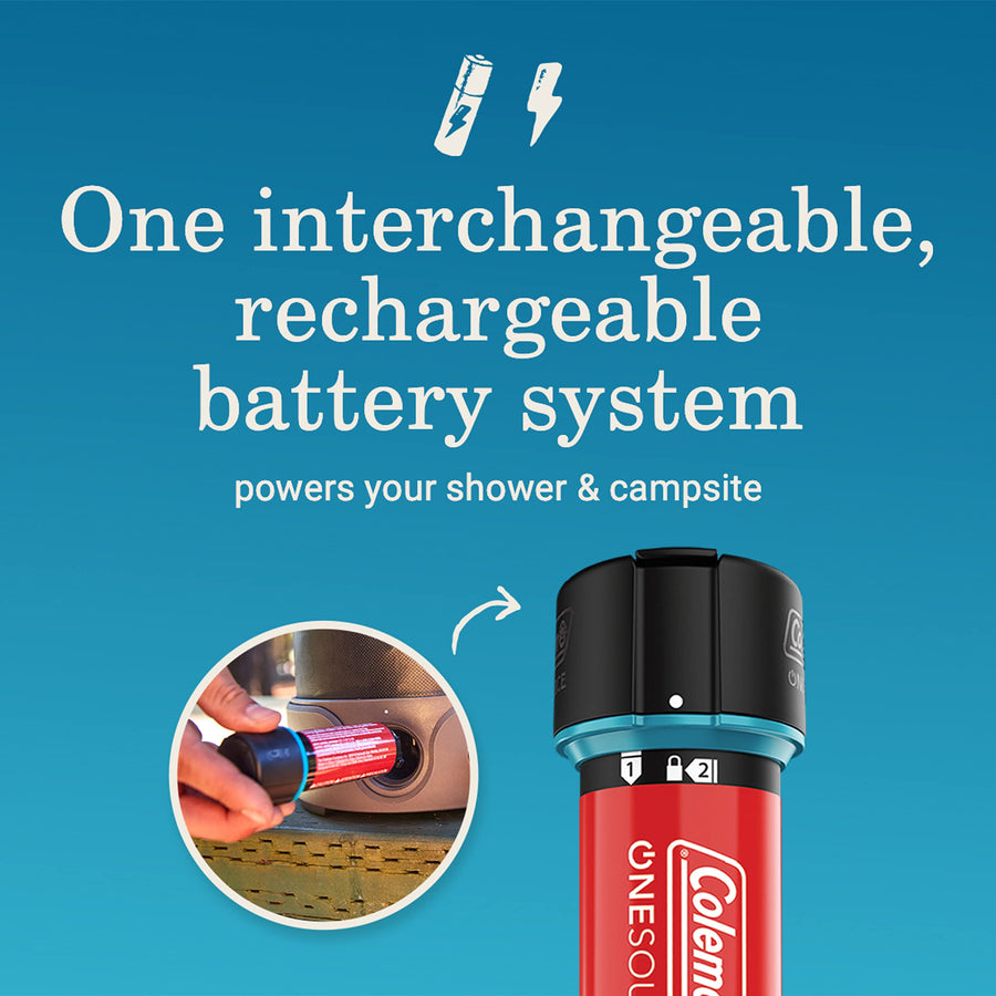 Coleman Rechargeable OneSource Camping Gear: Camp Shower, Cordless Vacuum, Fan, Speaker & Air Pump with Included Battery