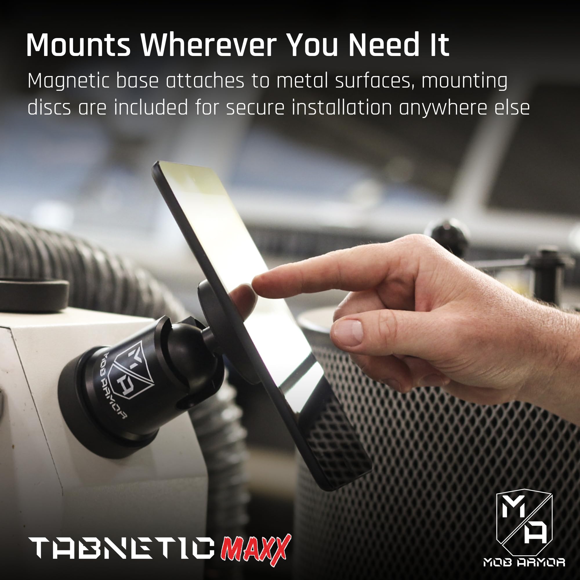 Mob Armor Maxx Tabnetic - Universal Magnetic Tablet Mount for Trucks, Cars, RVs, Heavy Equipment, Adhesive Mounting, Tablet Compatible, Magnetic Phone Mount, Console Accessories