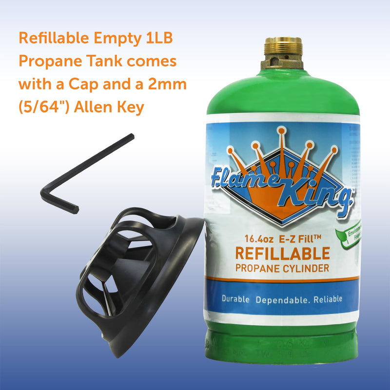 1LB Flame King Refillable Empty Propane Cylinder Tank - Reusable - Safe and Legal Refill Option - DOT Compliant - 16.4 oz, Green